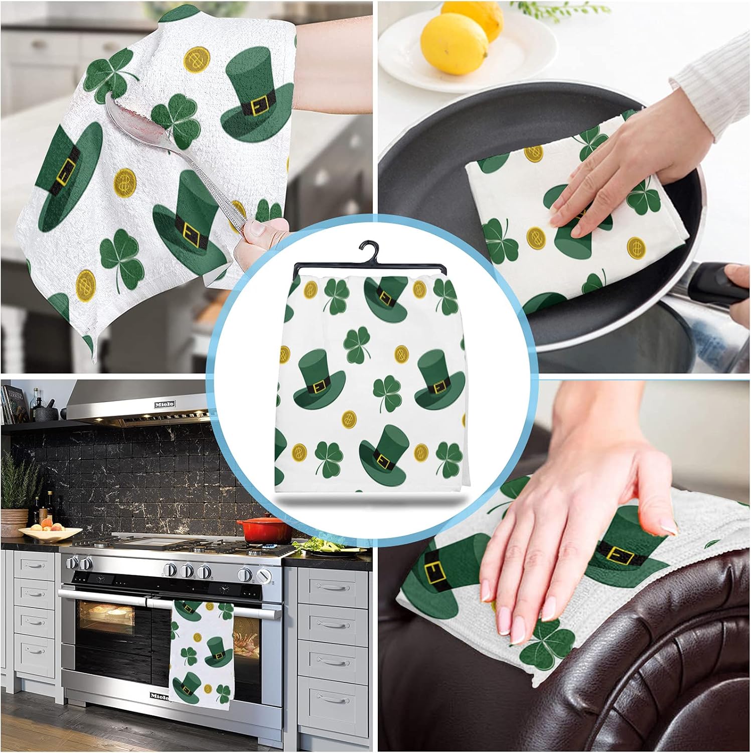 Kitchen Towels,Happy St. Patrick's Day 16x28 Inches Soft Kitchen Dish Cloth,Cotton Tea Towels/Bar Towels/Hand Towels,(2 Pack)