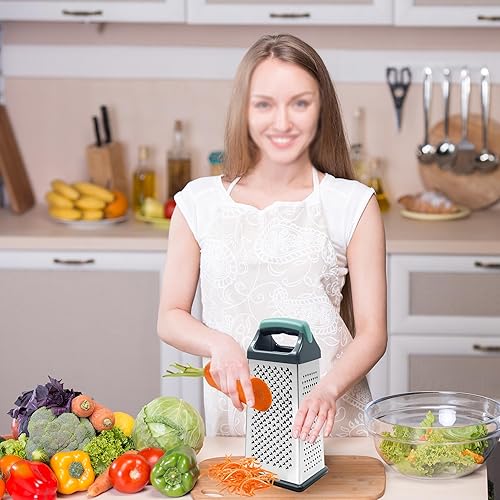 Miniatura 8 de Ralladores de queso para cocina, rallador de caja de acero inoxidable con asa, cortador de queso de 4 caras para alimentos, verduras, papas,