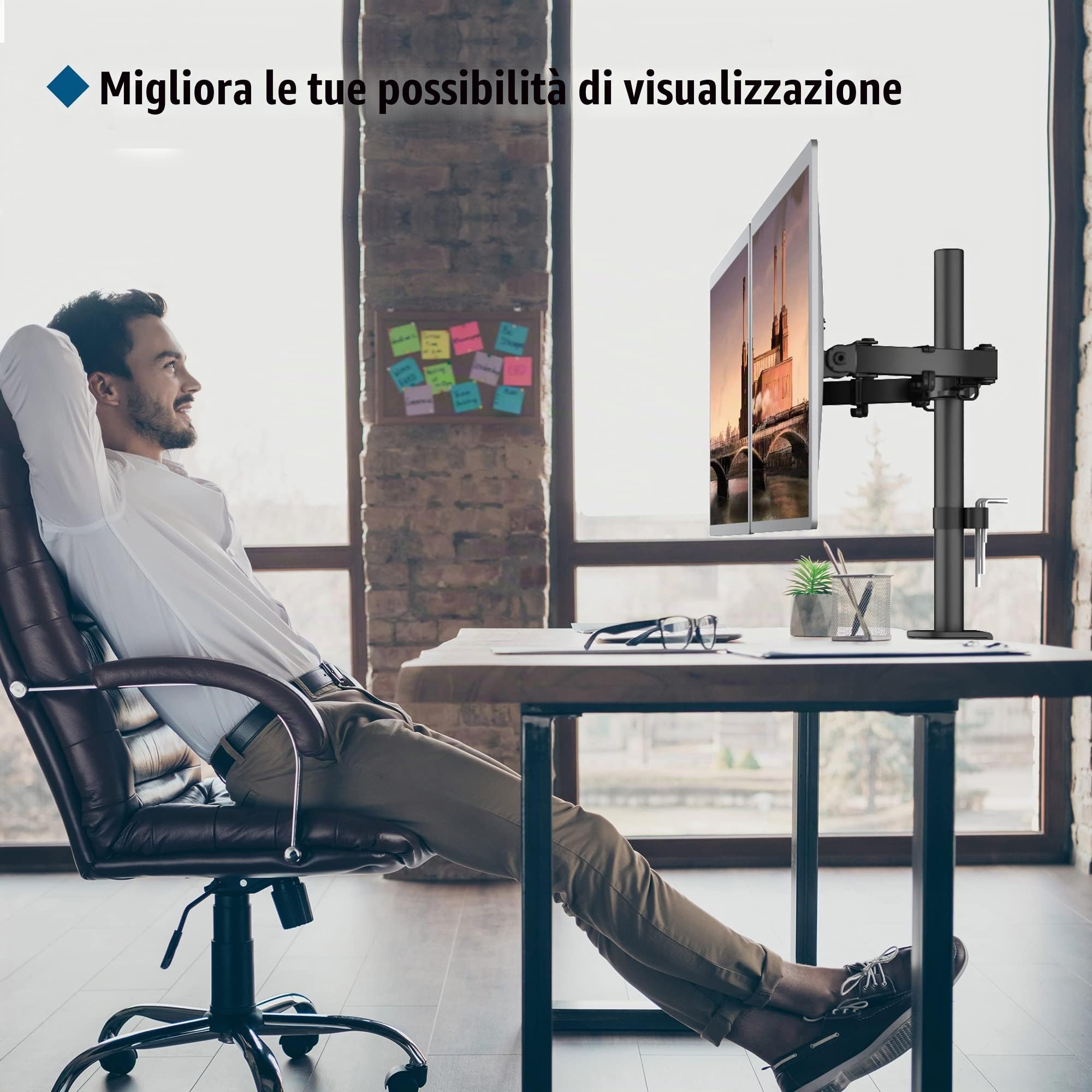 BONTEC Supporto Doppio Monitor LED LCD 13-27 Pollici Braccio Scrivania Morsetto VESA 75x75-100x100 mm