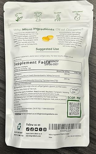 Miniatura 9 de Micro Ingredients Aceite de cápsulas blandas de orégano, 300 unidades | 2 en 1 formulado con aceite de semilla negra, carvacrol y timoquinona 4