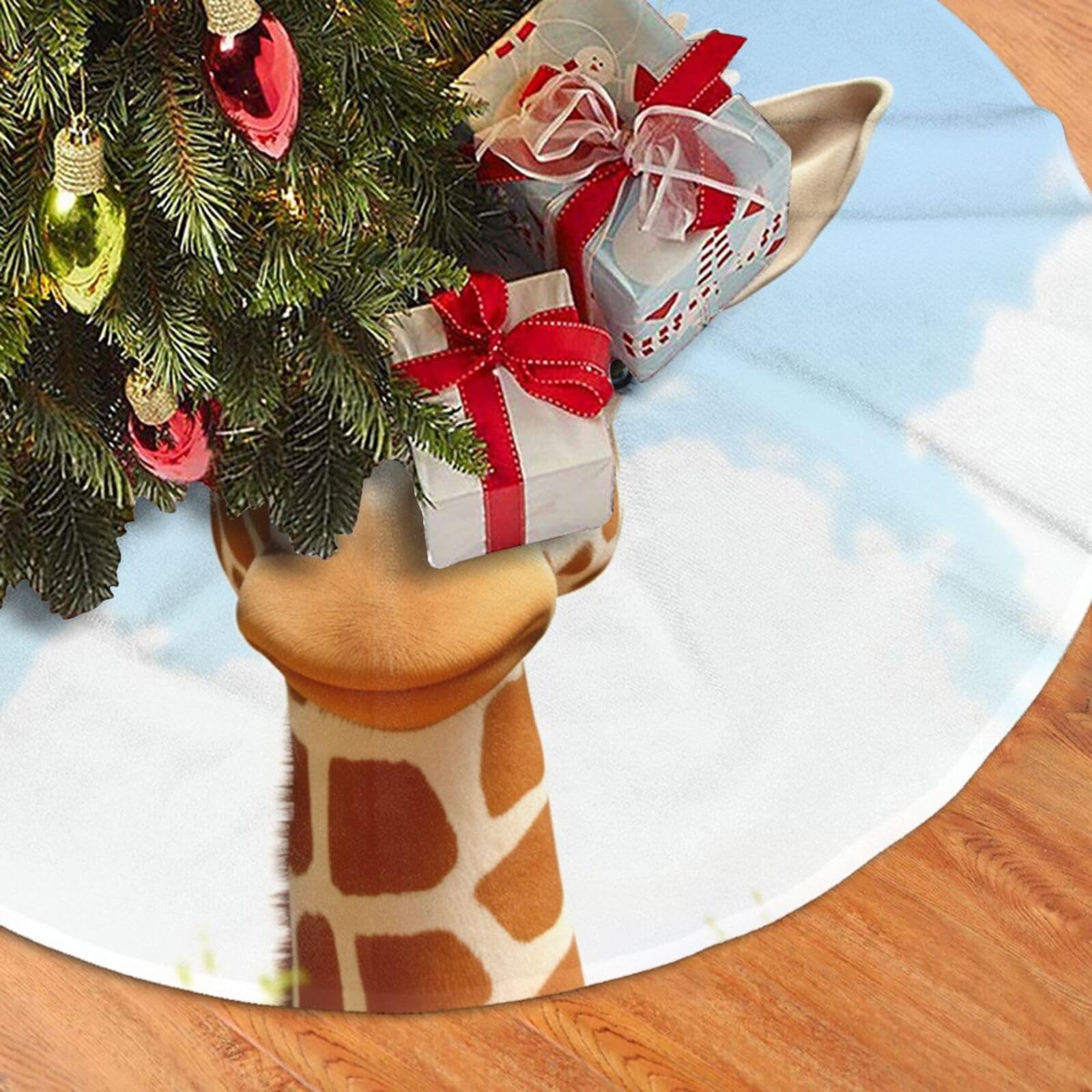 Fodpand Black Giraffe Christmas Tree Skirt 48" Velvet Xmas Tree Skirt Mat Rustic Christmas Tree Mat Cover Winter Xmas Tree Collar For Indoor Outdoor Christmas Decorations