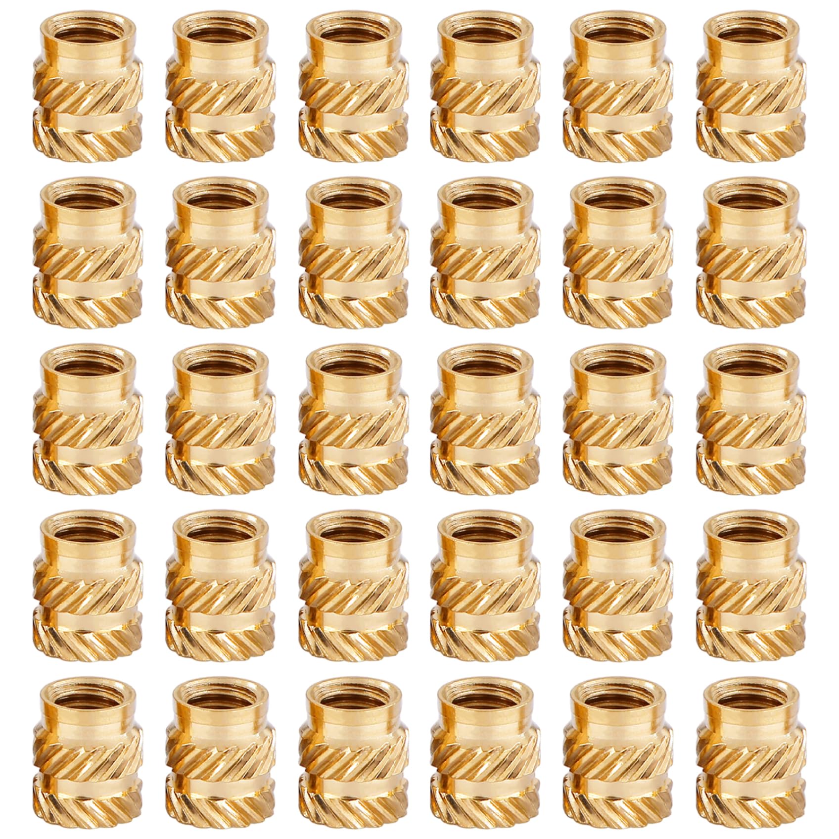 Stazamor Golden 30Pcs 1/4 Inch Brass Knurled Threaded Inserts, Heat Set Insert Nut For 3D Printing Components And Plastic Parts, Embedment Fixings