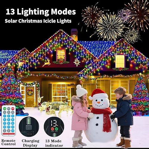 Miniatura 2 de Luces solares de carámbano mejoradas de 640 LED para exteriores, impermeables, 63.4 pies, 13 modos y luz de carámbano recargable por USB para techo,