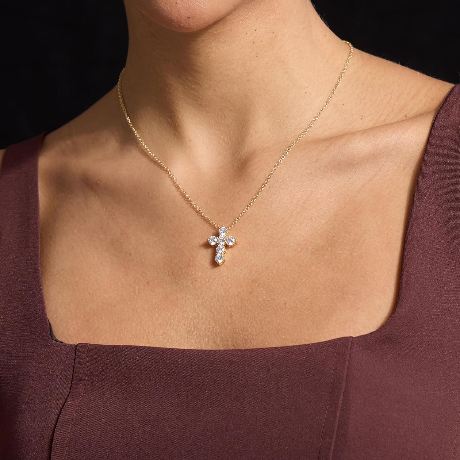 ASHINE Cubic Zirconia Cross Necklace for Women, 14K Gold Plated Religious Faith Pendant with Adjustable 20" Chain - Image 2