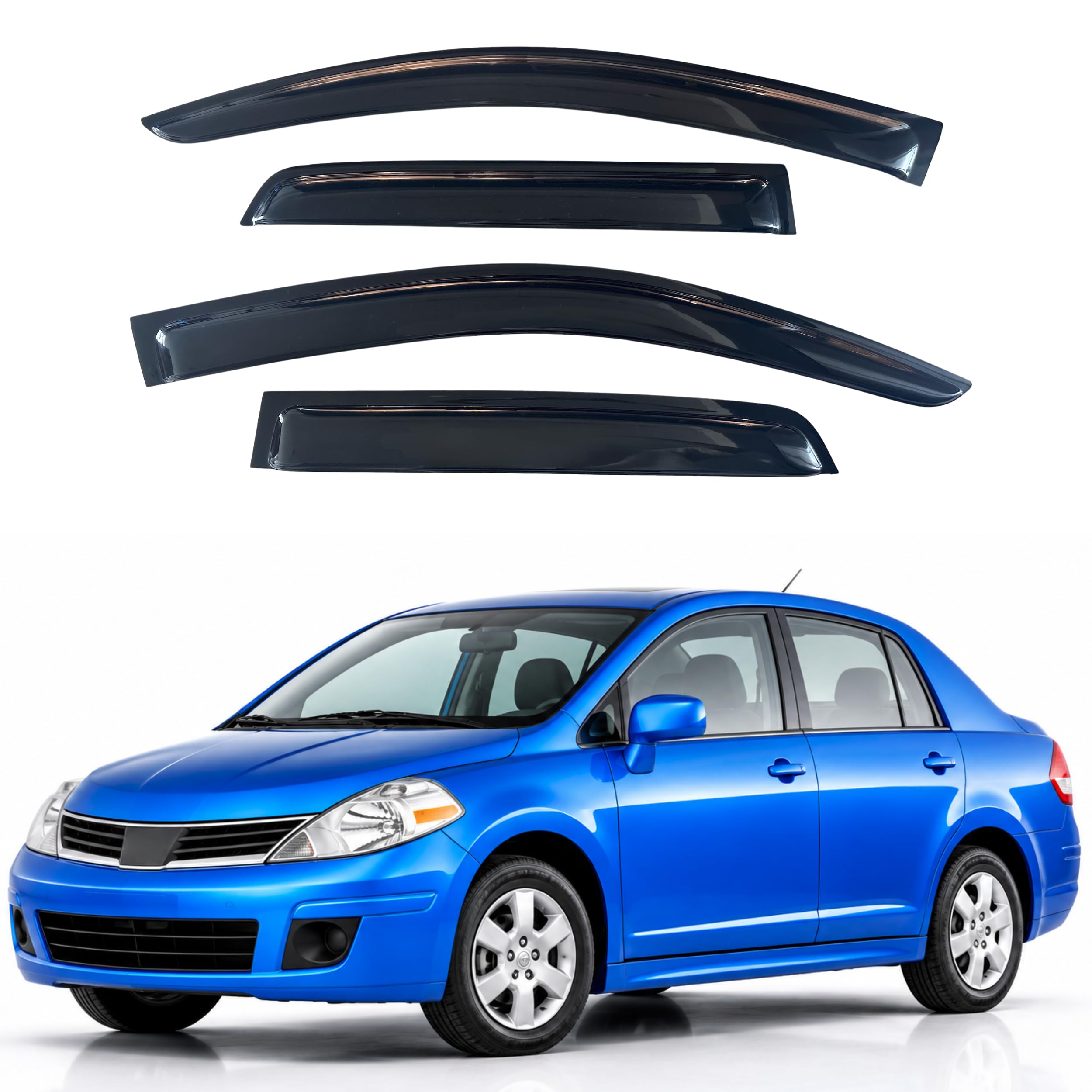 IG Window Visors Fit for 2007-2011 Nissan Versa Sedan, Out-Channel Rain Guards Vent Wind Deflectors 4PC, Car Accessories for 2007-2012 Nissan Versa Hatchback
