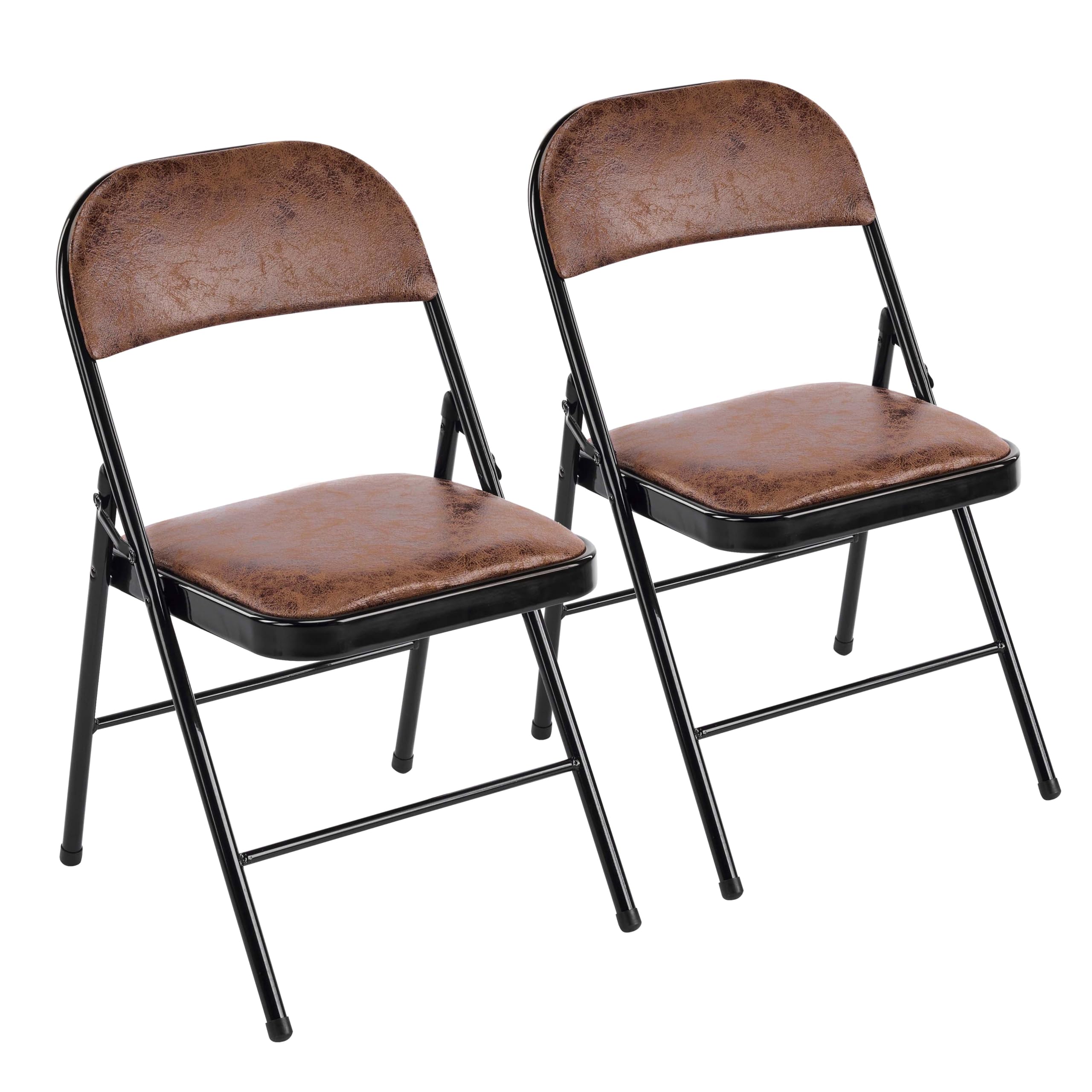 Balama Lot de 2 chaises Pliantes, rembourrées, avec Cadre en métal et Tissu, Peu encombrantes, Charge maximale : 150 kg, pour Jardin, Cuisine, Bureau, Marron/Noir