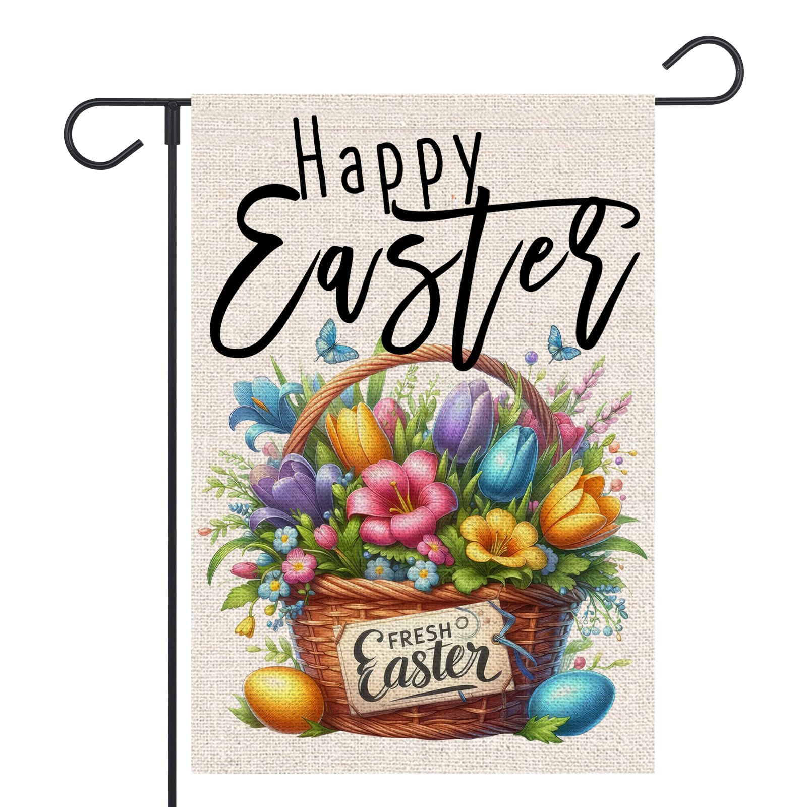 OPULANE Happy Easter Garden Flag 12x18 Inch Double Sided Outside Easter Eggs Tulip Floral Yard Holiday Decoration Flag