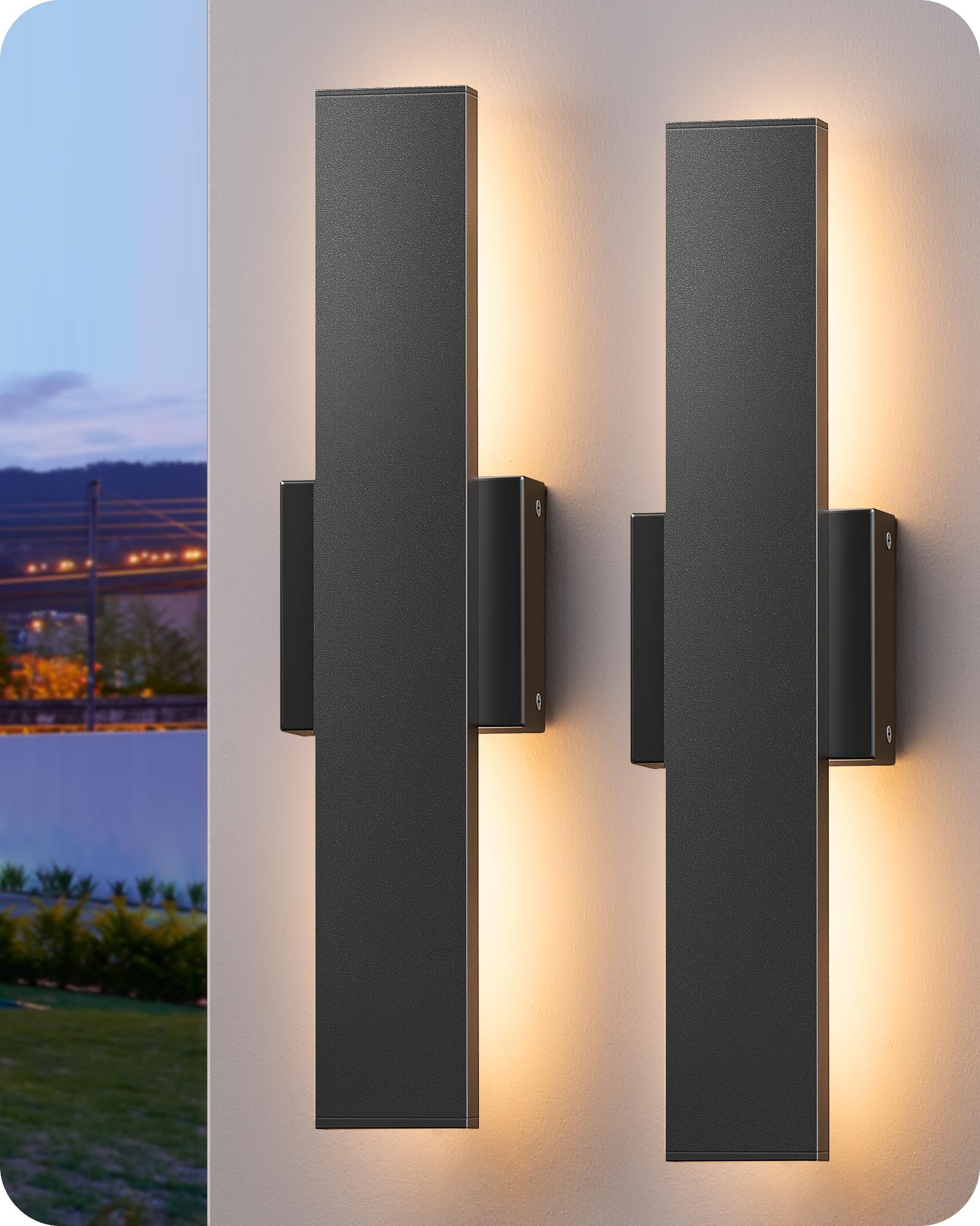 View 1 of ***MISSING PARTS*** EDISHINE 2 Pack LED Outdoor Wall Lights, 15.7" Modern Black Outdoor Sconce