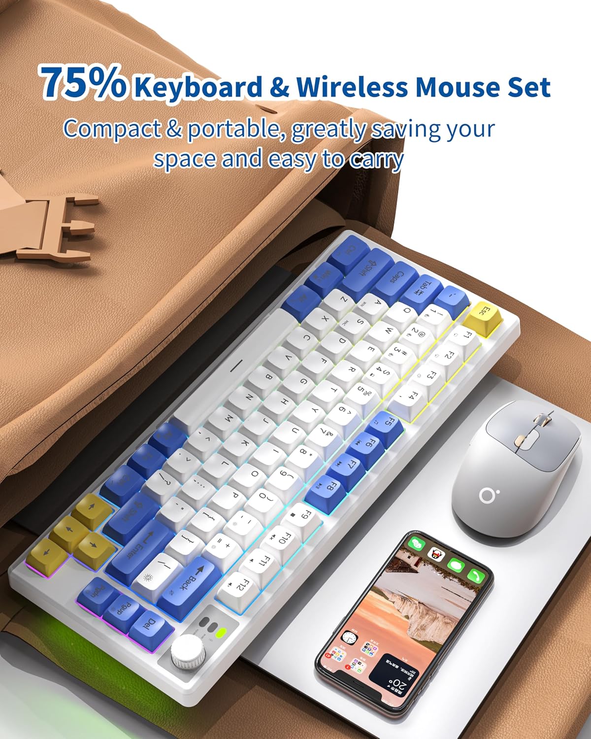 EWEADN V75 Keyboard with Type-C charging cable connected