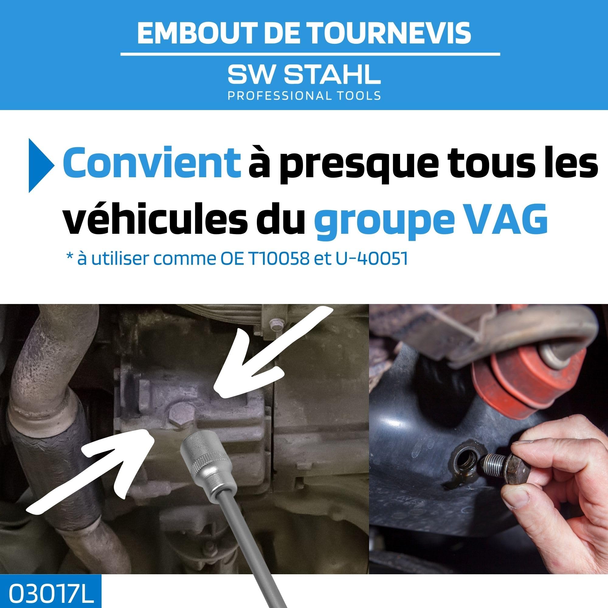 SW Stahl 03017L Douille pour Vis de Carter d'Huile VAG - 5 mm, 3/8 Pouce | Clé à tête sphérique longue 290 mm en acier chrome-vanadium - embout six pans creux pour montage carter et régulateur