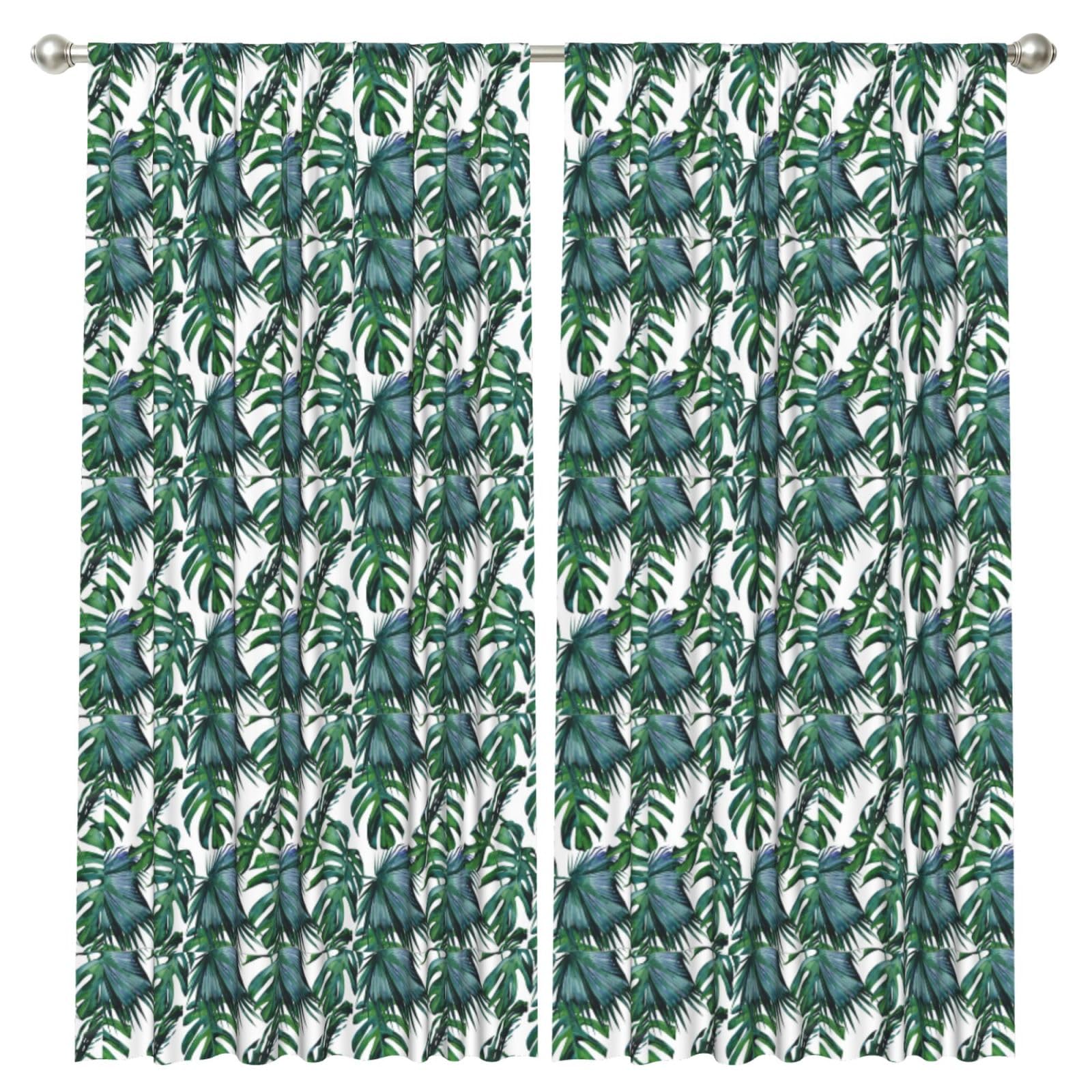 InOmak Tropical Hibiscus Palm Leaves Coral, 2 Panels Window Curtains 52 x 84 Inch Blackout Curtains for Living Room Bedroom