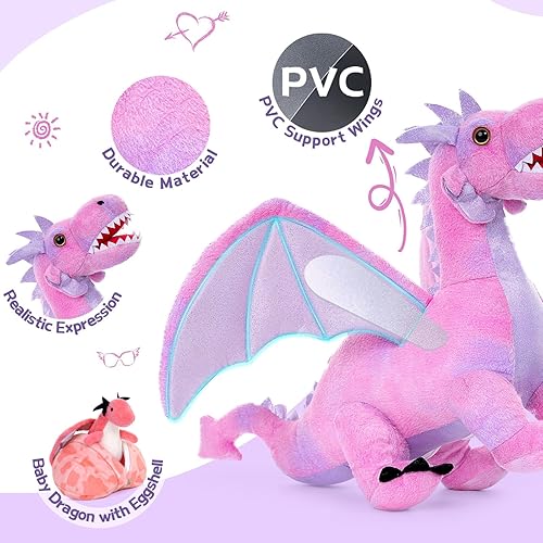 Vista 31 de MaoGoLan - Animal de peluche de dragón, juego de 7 piezas, mamá dragón con 4 dragones bebés y 2 huevos, para niñas, niños y bebés, regalo
