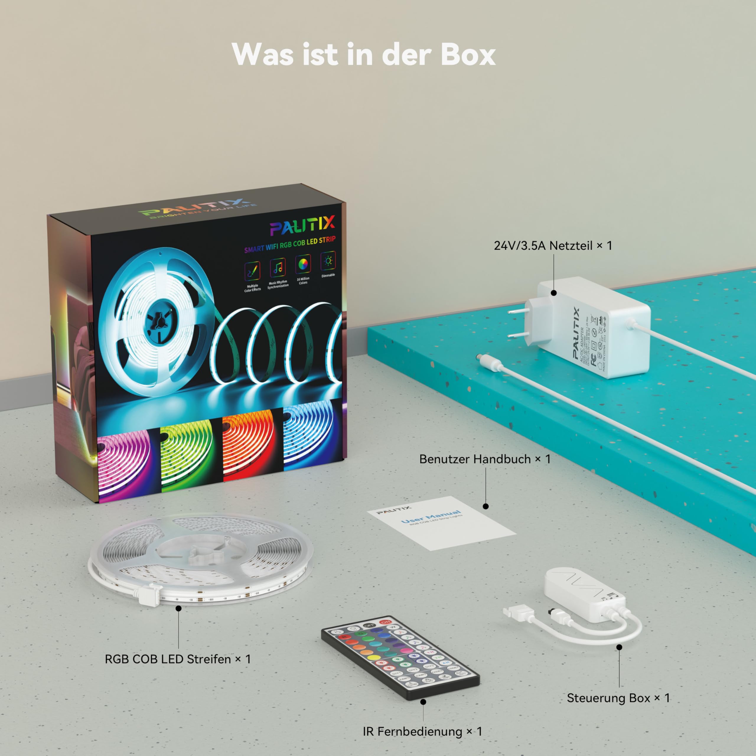 PAUTIX COB LED Streifen RGB 10M,Dimmbares 24V RGB LED Strip Light Selbstklebend,WIFI Funktioniert mit Alexa/Google Assistant/Tuya Farbe Wechselndes LED Band für Spielzimmer,Party DIY Dekoration