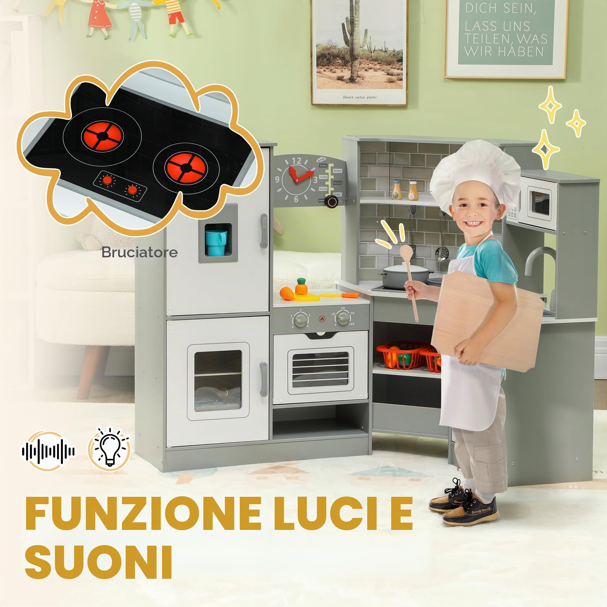 AIYAPLAY Cucina angolo giocattolo con suono per 3+ anni Grigio