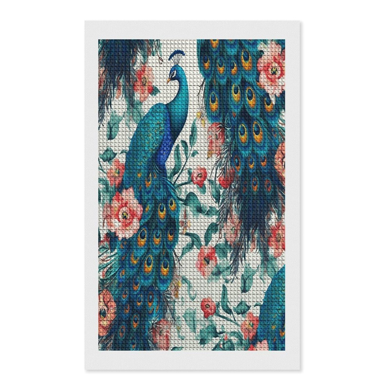FodPand Beautiful Peacock Flowers Diamond Painting Kit for Beginner Fun 5D DIY Crafts for Adults Diamond Art Kits Square Diamond Art Canvas Painting Gem Art Crafts for Home Wall Decor 12"x20"