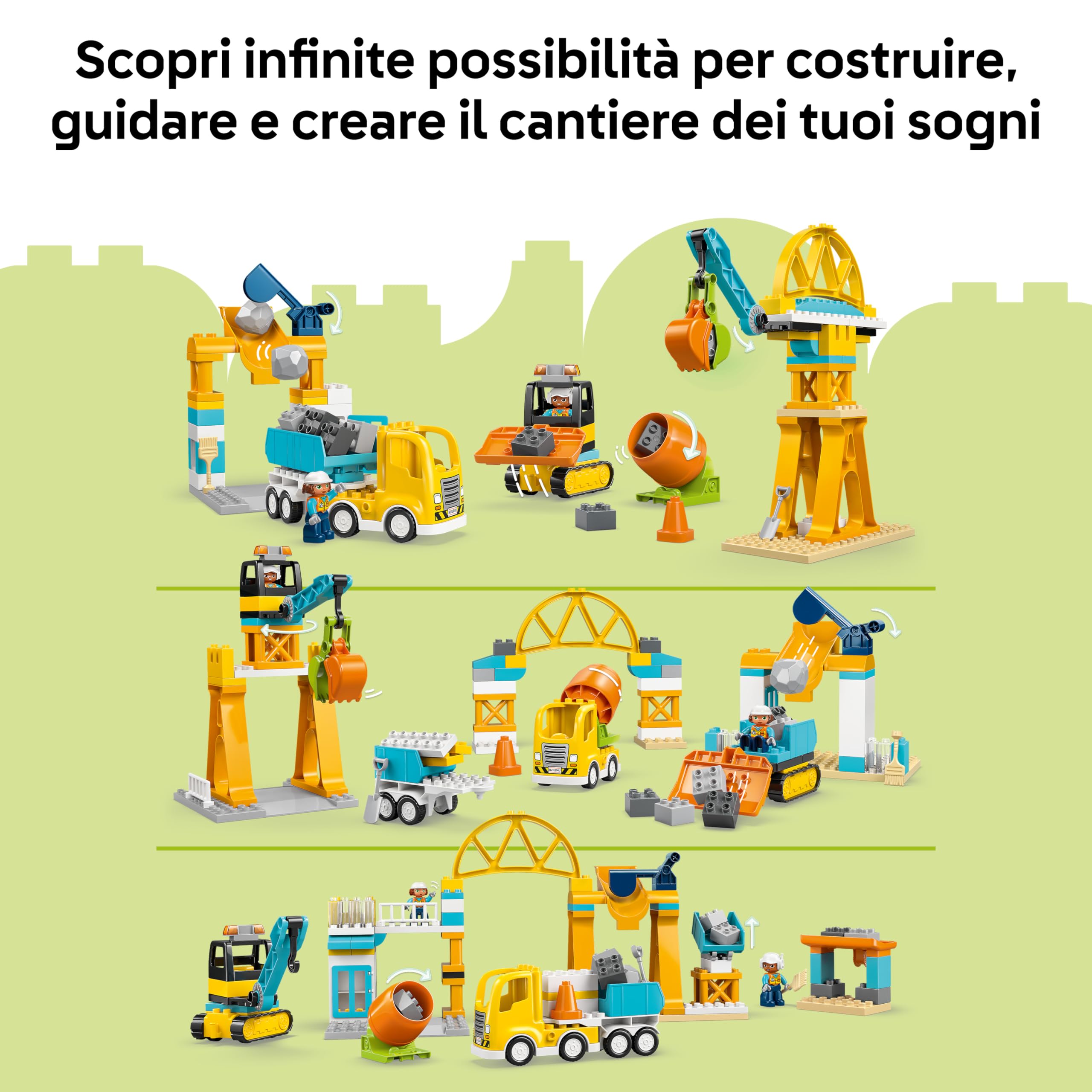 LEGO DUPLO Cantiere e Veicoli 3 in 1 - Gioco Didattico per lo Sviluppo della Motricità Fine - Include Camion Giocattolo, Gru e Escavatori - Regalo di Compleanno per Bambini e Bambine da 3 Anni - 10476
