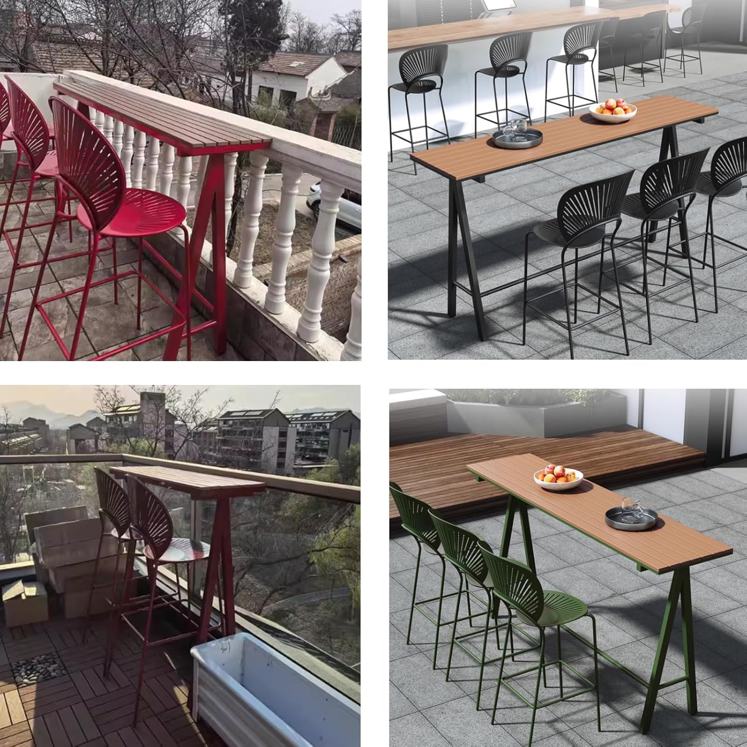 Outdoor Industrial Bar Table - Rectangular Plastic Wood Dining Table with Metal Base, Narrow High Top Bistro Table for Patio, Balcony, Pub, and Railing - No Stools Included, Perfe