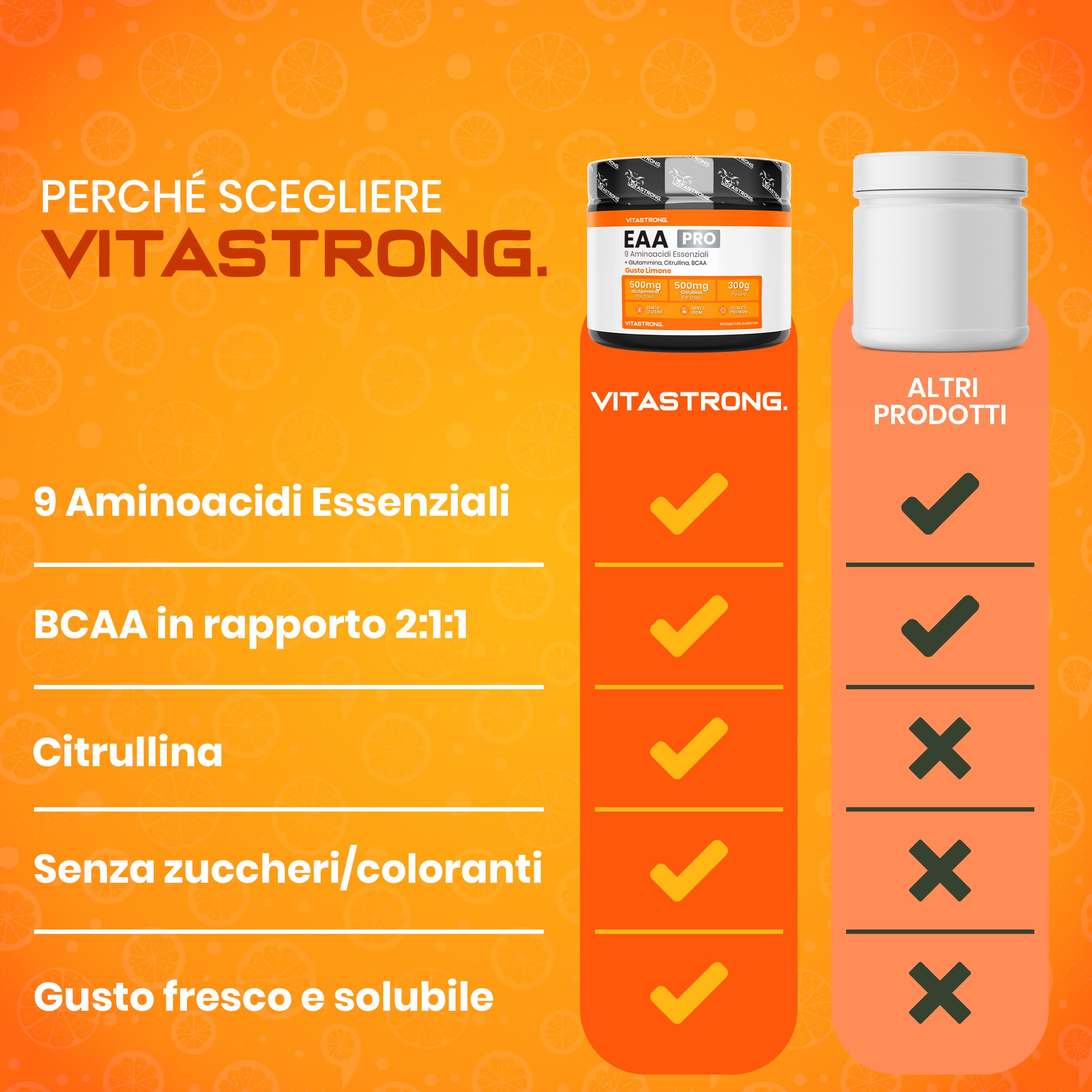 Aminoacidi Essenziali EAA PRO Vitastrong, 9 EAA Aminoacidi Essenziali Polvere 300g, BCAA Amminoacidi Ramificati, Glutammina, L Citrullina, L-Tirosina, L Lisina, L Triptofano, Metionina, Gusto Limone