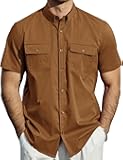 Mens Button Down Short Sleeve Shirt Regular Fit Button Up Work Shirts with Two Pockets