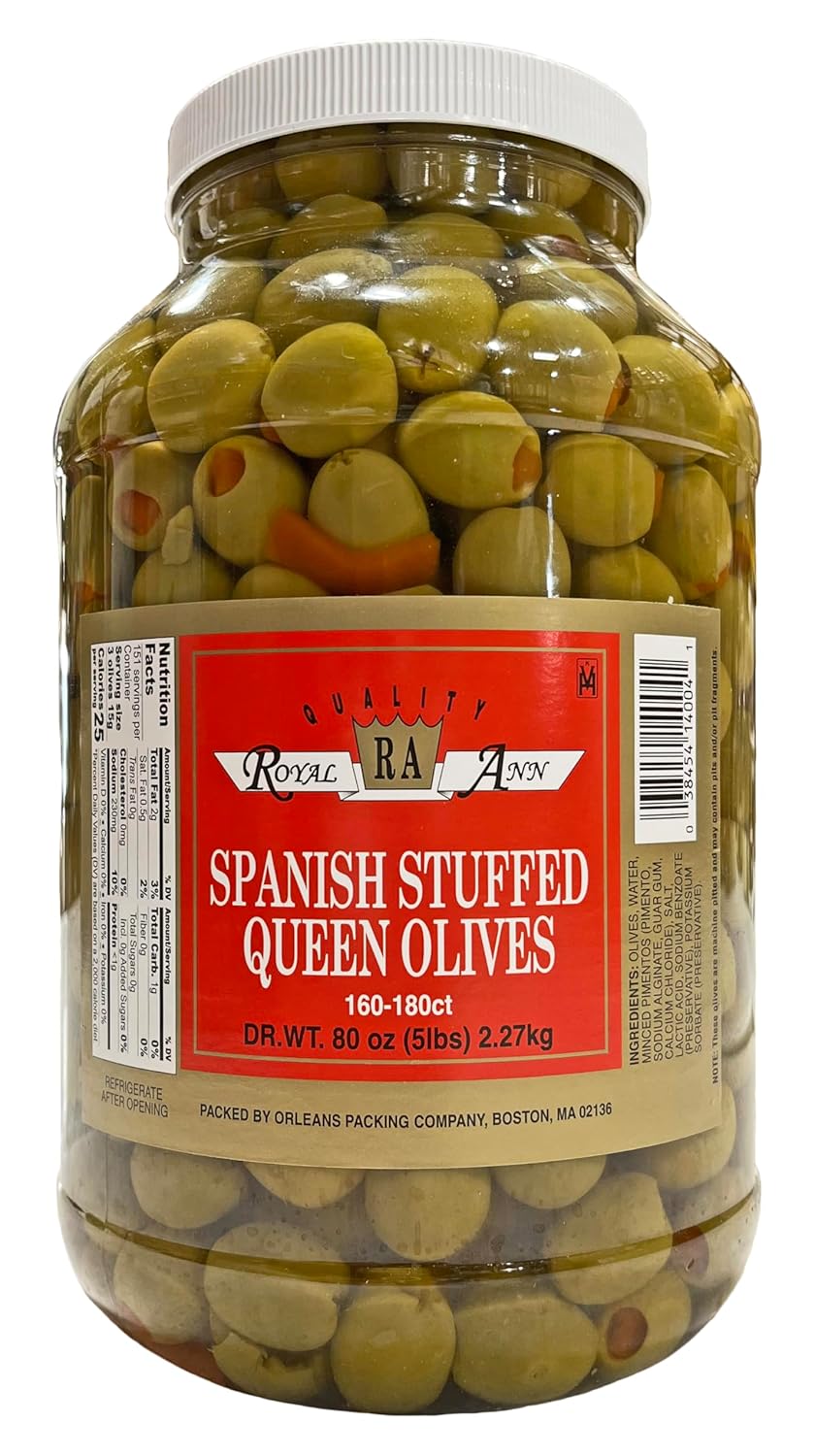 Royal Ann Spanish Stuffed Queen Olives | 160-180 Count | Kosher | 5 lbs