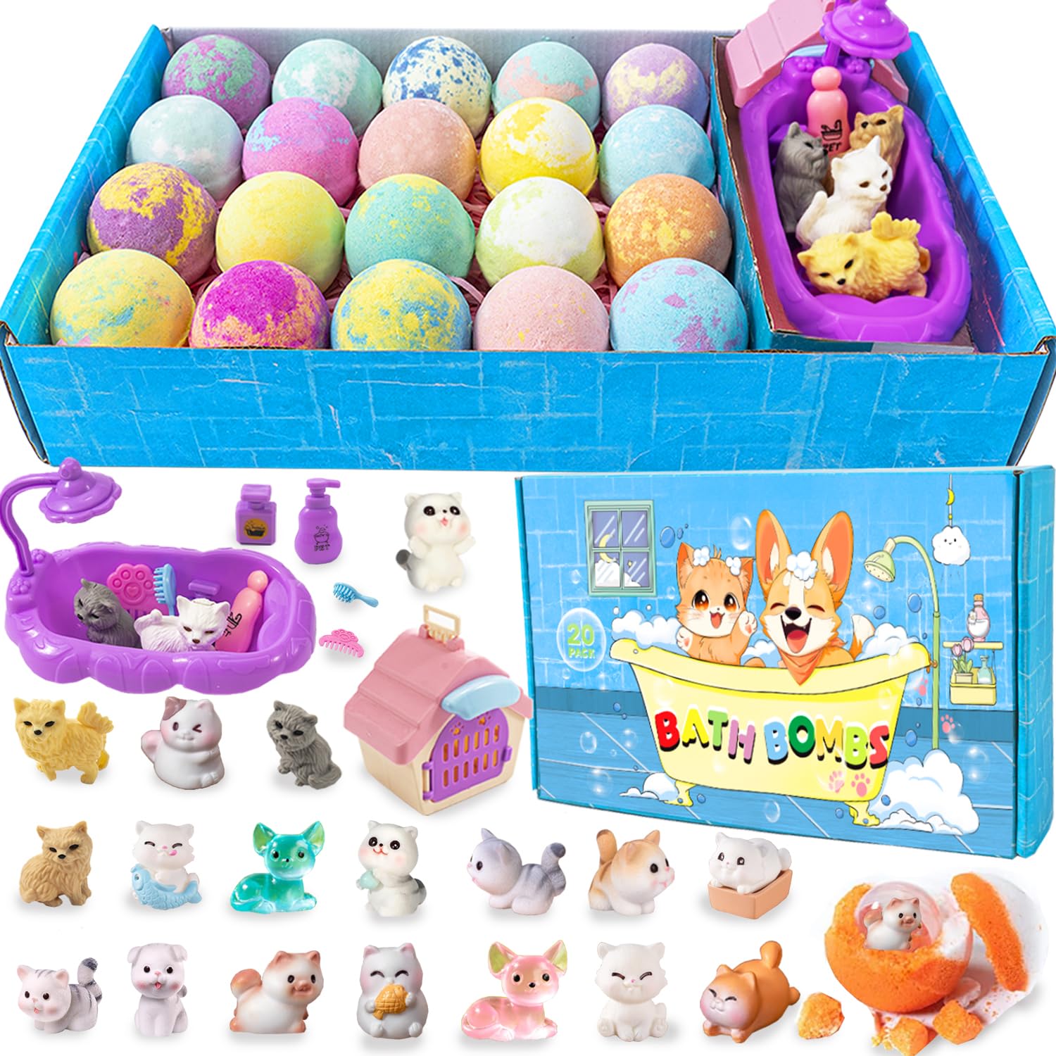 Kids Bath Bombs with Surprise Inside, 20 Pack Kids Bath Bombs Gift Set, Natural Organic Bubble Bath Kids Foam Bath, Kids Birthday Gifts for Girls Boys