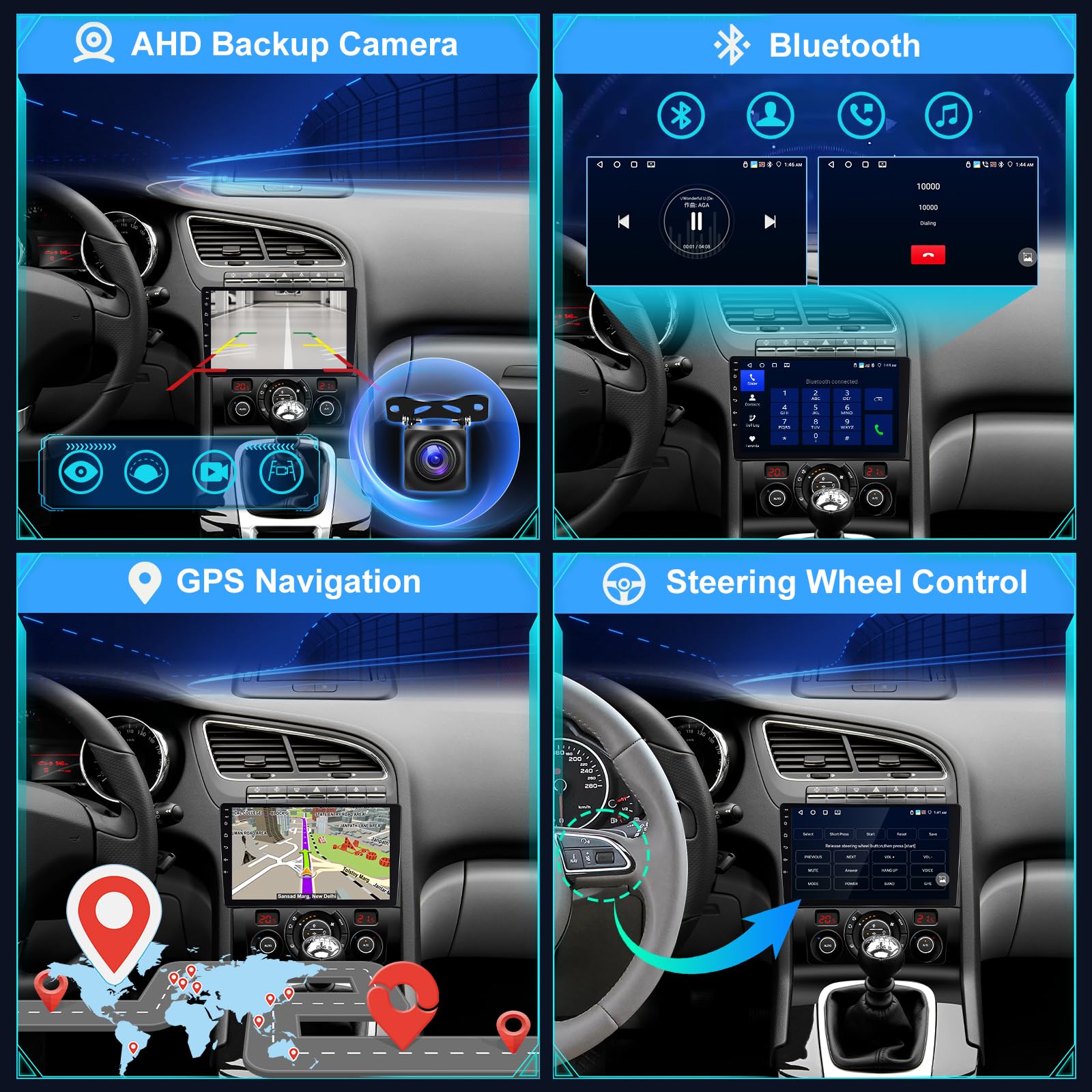 Radio samochodowe 4+64G Android do Peugeot 3008 2009-2015, 9-calowy ekran dotykowy IPS Stereo z bezprzewodowym CarPlay i Android Auto, GPS WiFi Bluetooth 5.0 DSP 32EQ + AHD kamera cofania i mikrofon