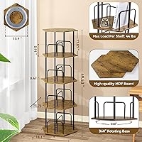 Vista 2 de SUNMORY 4 Tier Rotating Bookshelf Tower, Revolving 360 ° Spinning Bookcase, Hexagonal Corner Book Shelf Storage Carousel, Vertical Rotate Turning