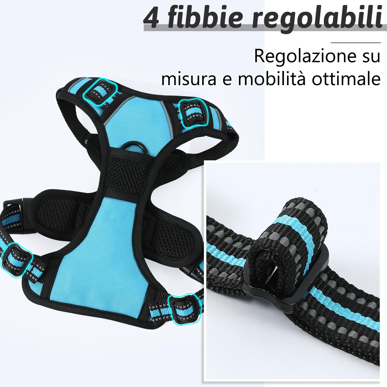 COMSLE Pettorina Cane Taglia Grande Media Piccola, Pettorina per Cani Anti Tiro Riflettente, Imbracatura Regolabile Cani con 2 Ganci in Metallo per Addestramento Corsa (Blu, S)