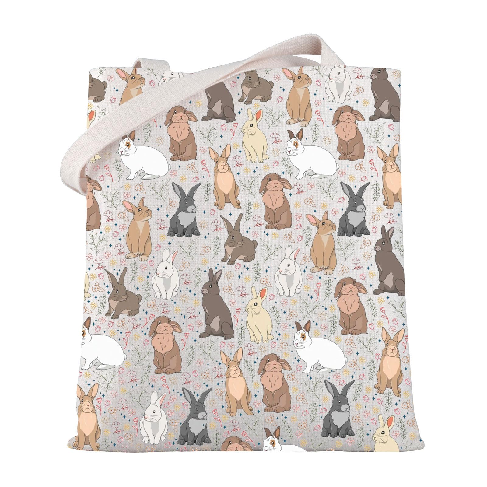 MYSOMY Bunnies Rabbit Canvas Tote Bag Rabbit Lover Shoulder Bag Bunnies Owner Shopping Bag Rabbit Mom Dad Gifts (Rabbit TB)