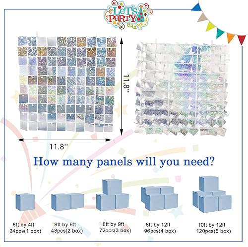 Miniatura 2 de Realife Fondo de pared brillante con 24 paneles de lentejuelas iridiscentes para decoración de bodas, fiestas, cumpleaños