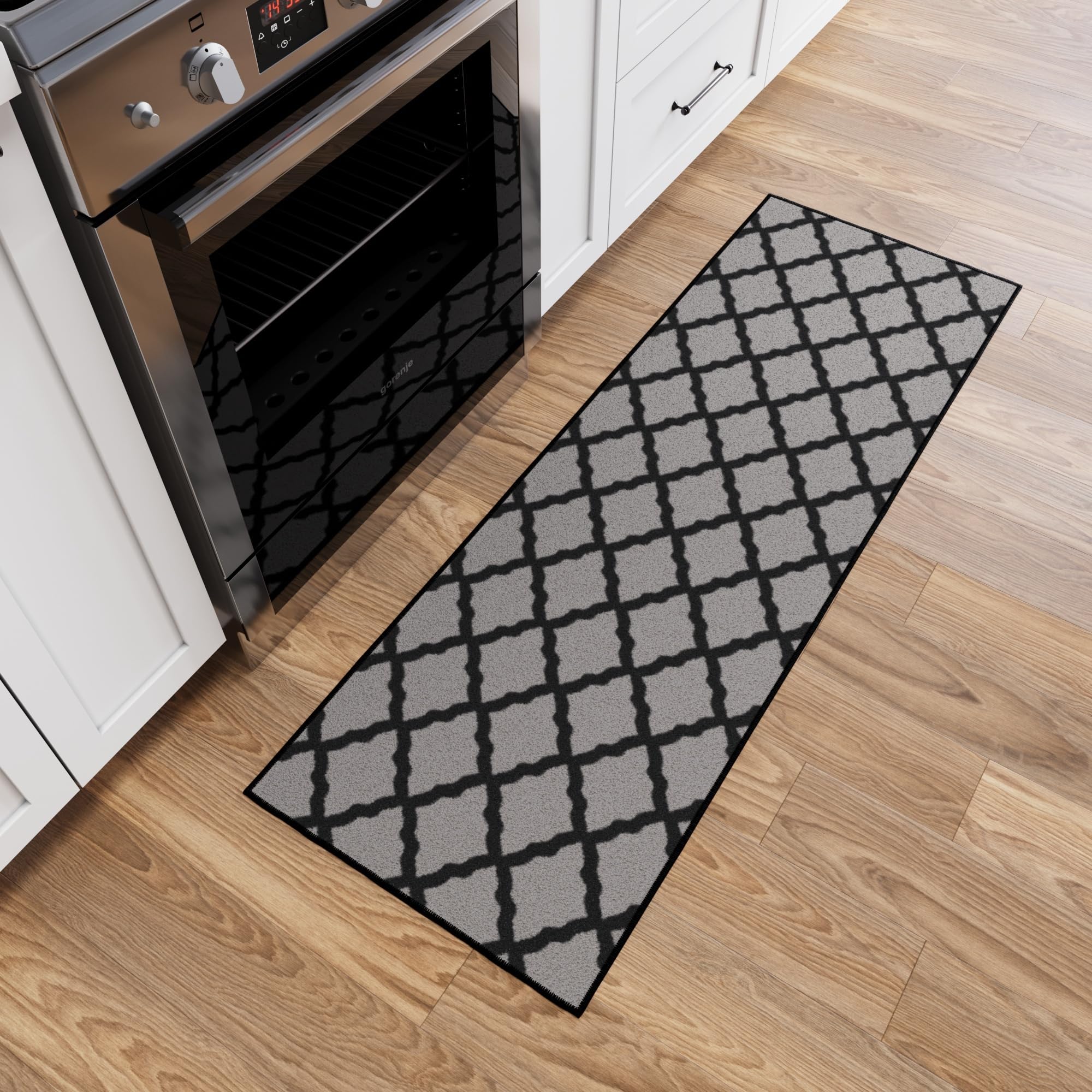 OttomansonMachine Washable Moroccan Trellis Design Non-Slip Rubberback 2x5 Traditional Indoor Runner Rug for Hallway, Kitchen, Bedroom, Entryway, 20" x 59", Dark Gray