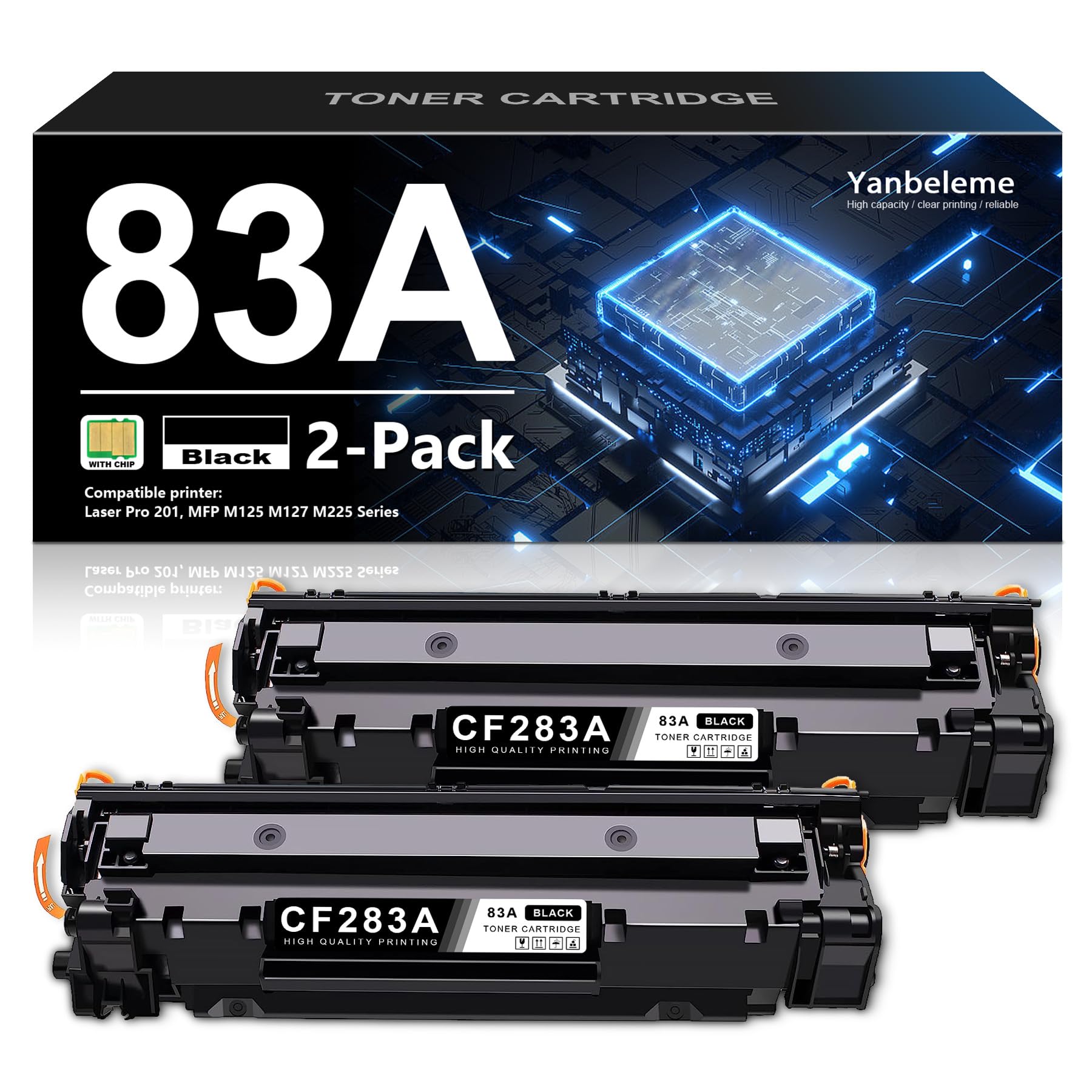Yanbeleme 2-Pack 83A Toner Cartridge Black Use for 83A CF283A 83X CF283X Laser Pro M201 MFP M125nw M201dw M225dw M125a M201n M127fn Printer