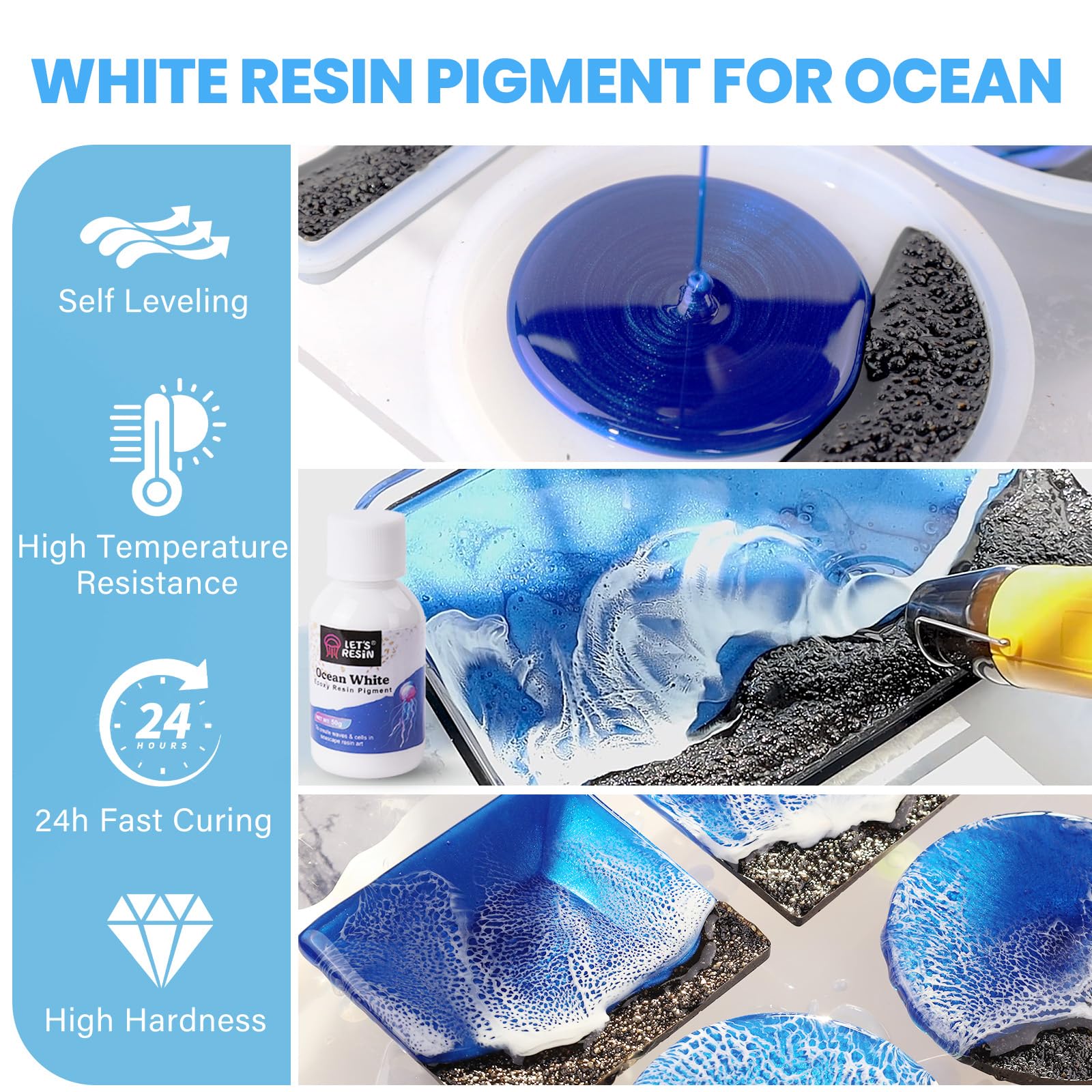 LET'S RESIN Kit de resina epoxi de 1 galón, resina de fundición transparente y sin burbujas para principiantes, suministros de resina con pasta blanca océano y pigmento de color para manualidades