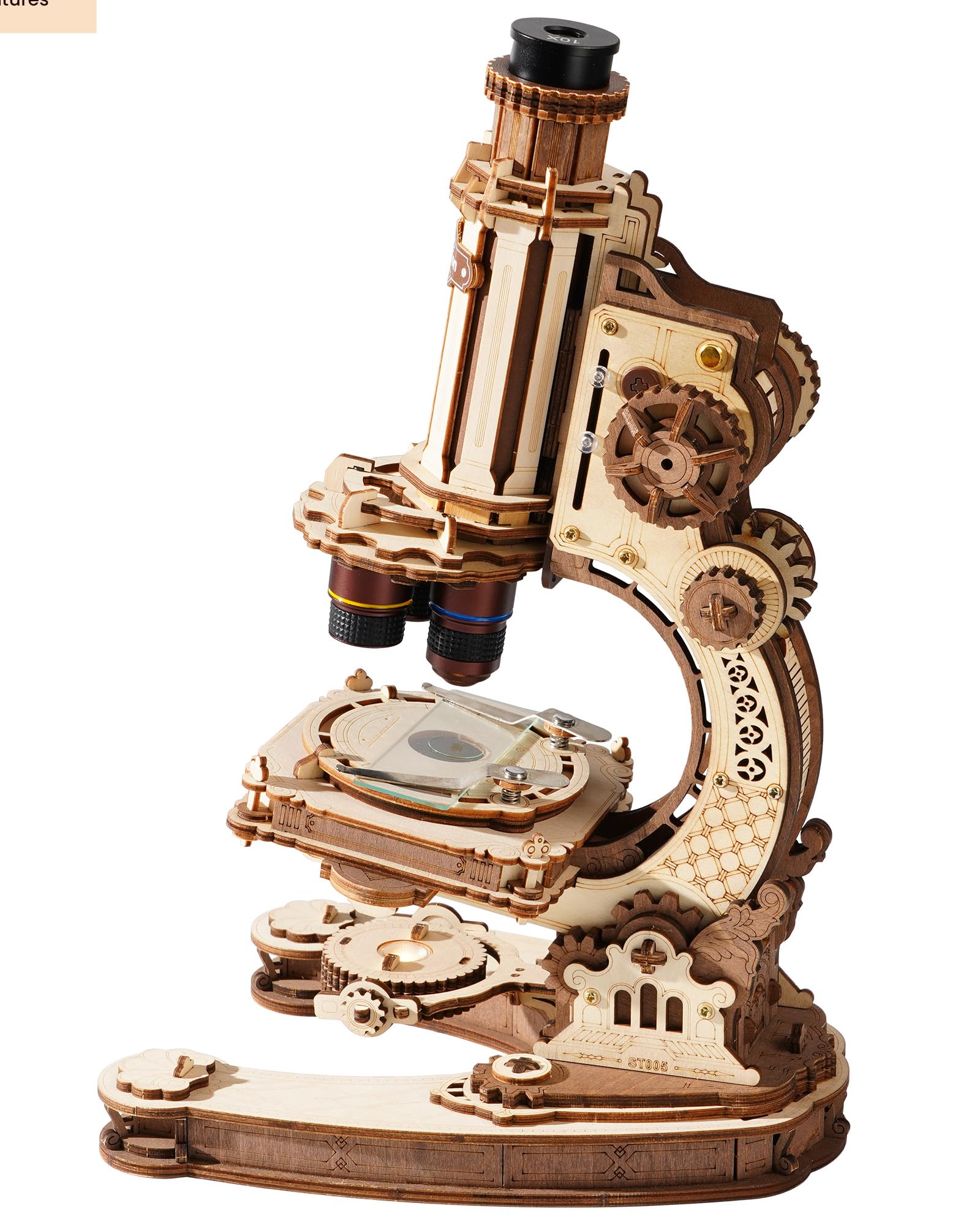 Robotime Mikroskop-Modellbausatz für Erwachsene, 260-teiliges 3D-Puzzle aus Holz mit 40x/100x/400-facher Vergrößerung, Arbeitswissenschaftsmodell für STEM-Lerner, mechanisches Display, Geschenk für