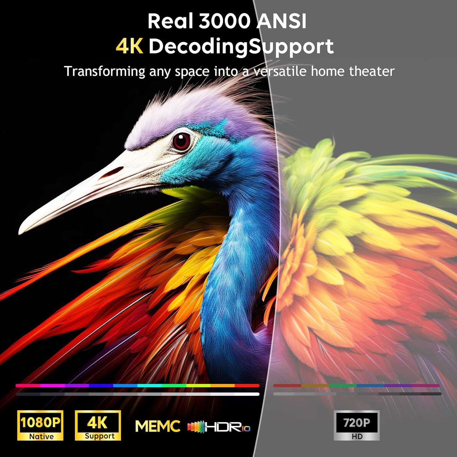 3000 ANSI 4K Google TV Projector with WiFi and Bluetooth,CR53 | 2.4s Auto Focus Keystone,HiFi Speakers,18-27ms Low Latency Gaming,27dB Ultra-Quiet for Home Theater Bedroom Outdoor