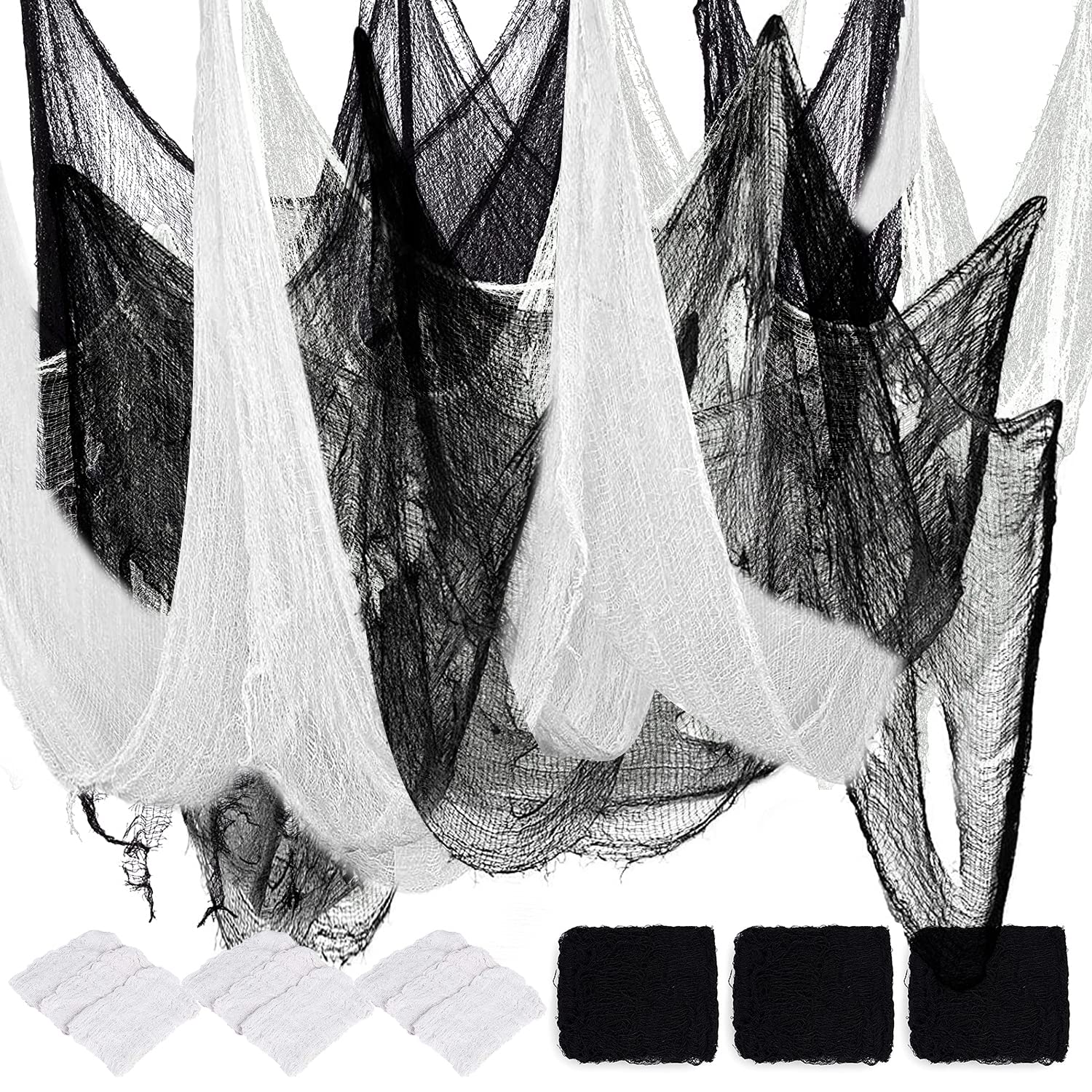 Vanjehou Halloween Creepy Spooky Gauze Cloth: 6 Pack Black and White Scary Haunted Web Cheesecloth Fabric for Holloween Party House Window Ceiling Indoor Outdoor Decoration…