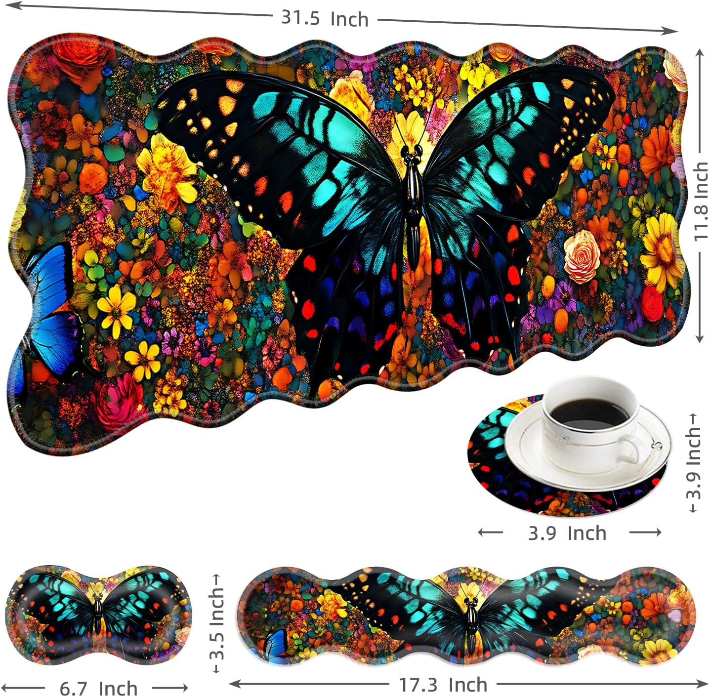 Large Mouse Pad and Keyboard Wrist Rest, Desk Pad for Keyboard and Mouse, 4-in-1 Large Gaming Mouse Pad with Wrist Support, Desk Mat for Home Office Study Game-Vibrant Butterfly On Flowers