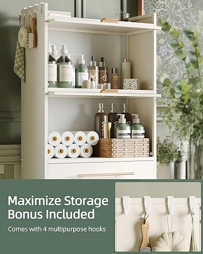 Miniatura 4 de NETEL Armario de almacenamiento sobre el inodoro de 23.6 pulgadas de ancho, estante sobre el inodoro con puertas abatibles y cajones, toalleros de