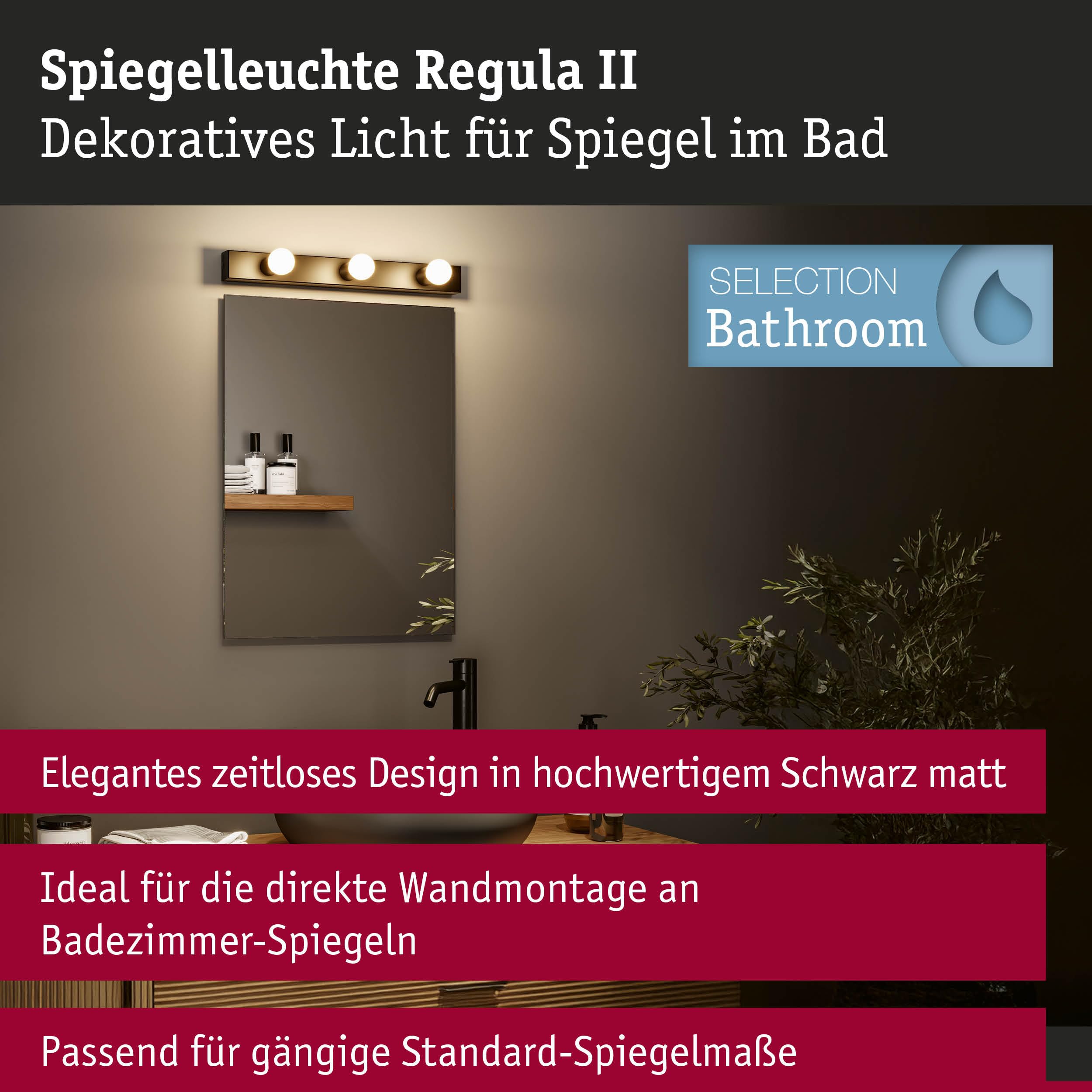 Paulmann 80097 Spiegelleuchte IP44 E14 230V max. 3x40W dimmbar Schwarz