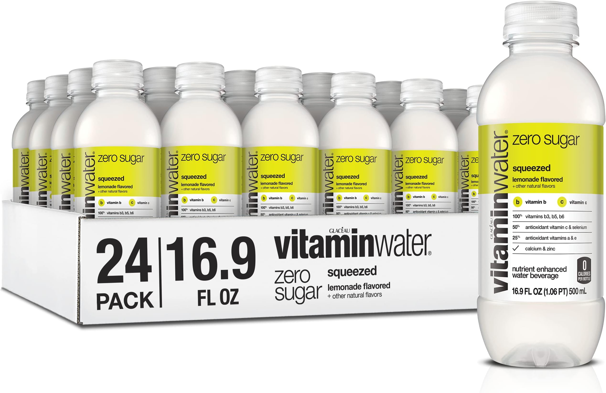 vitaminwater zero squeezed, electrolyte enhanced water w/ vitamins, lemonade drinks, 16.9 Fl Oz (24 Count)