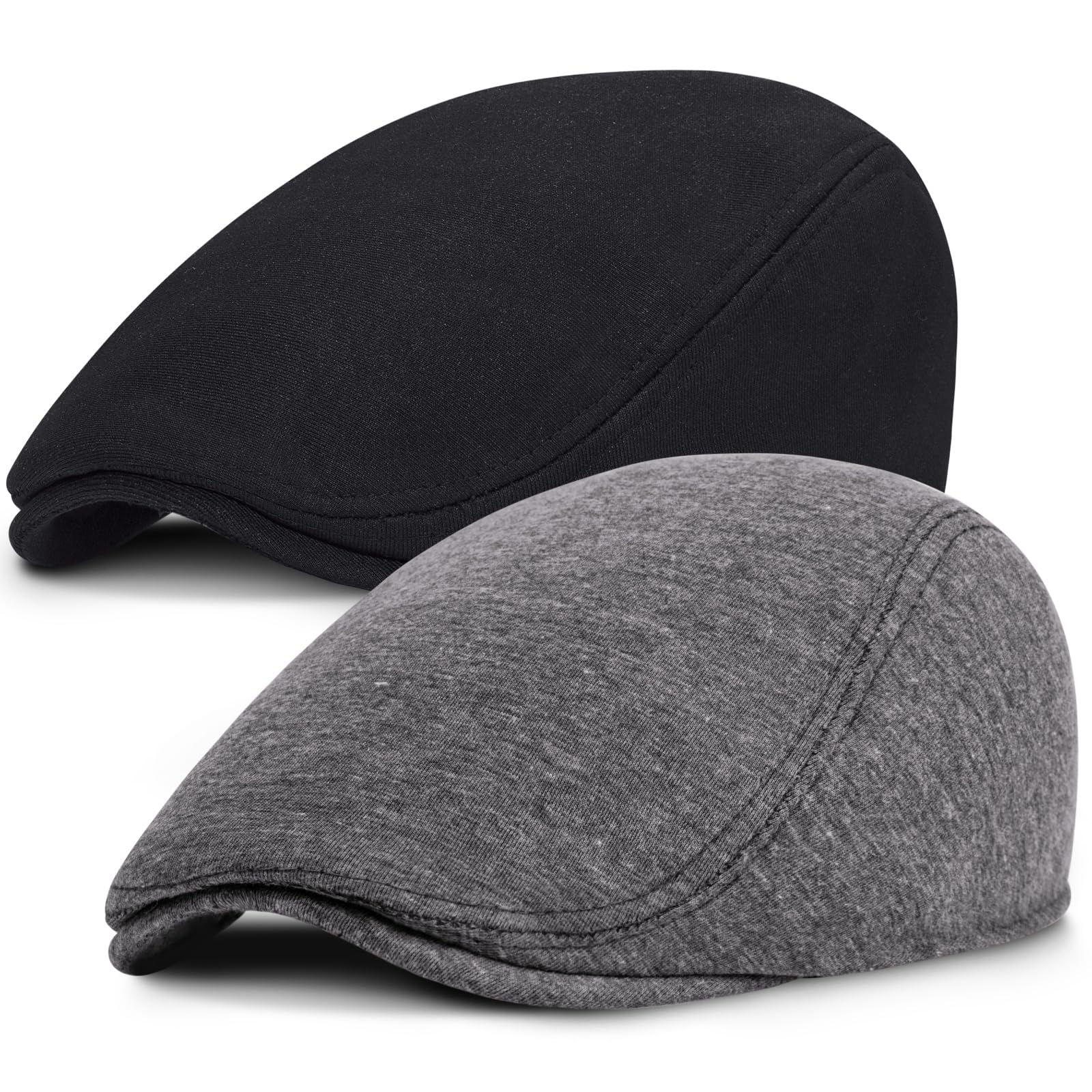 2 Pack Newsboy Cap for Men Adjustable Herringbone Tweed Wool Hats Blend Flat Cap Ivy Cabbie Driving Hat