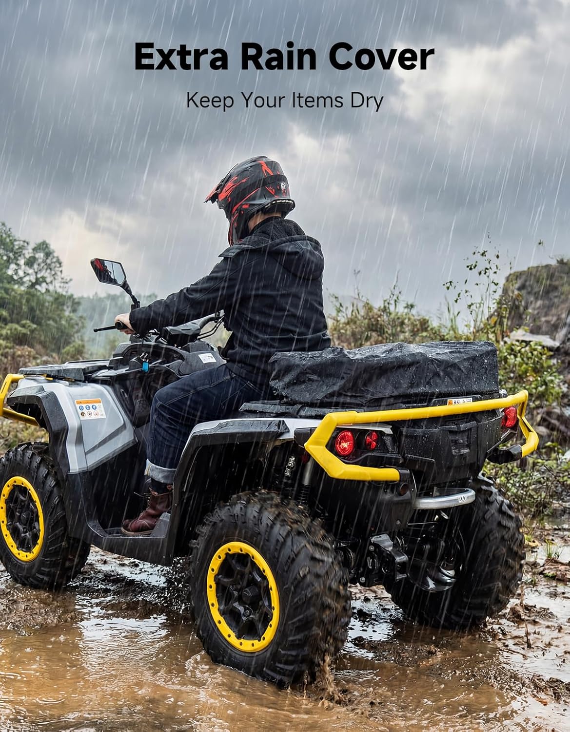 KEMIMOTO Portable ATV Front Rear Rack Bag UTV Cargo Bed Storage, Flat Gear Box with Molle System, Compatible with Polaris Sportsman Ranger RZR Can-Am,1680D Water-resistant
