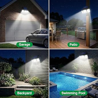 Solar Lights Outdoor, 286 LED 2500LM Solar Motion Sensor Light with Power Display & Mode Indicators, 6500K Adjustable 3-Head Security Flood Light, IP65 Waterproof for Garden, Garage, Yard (2-Pack) [Energy Class A+++]