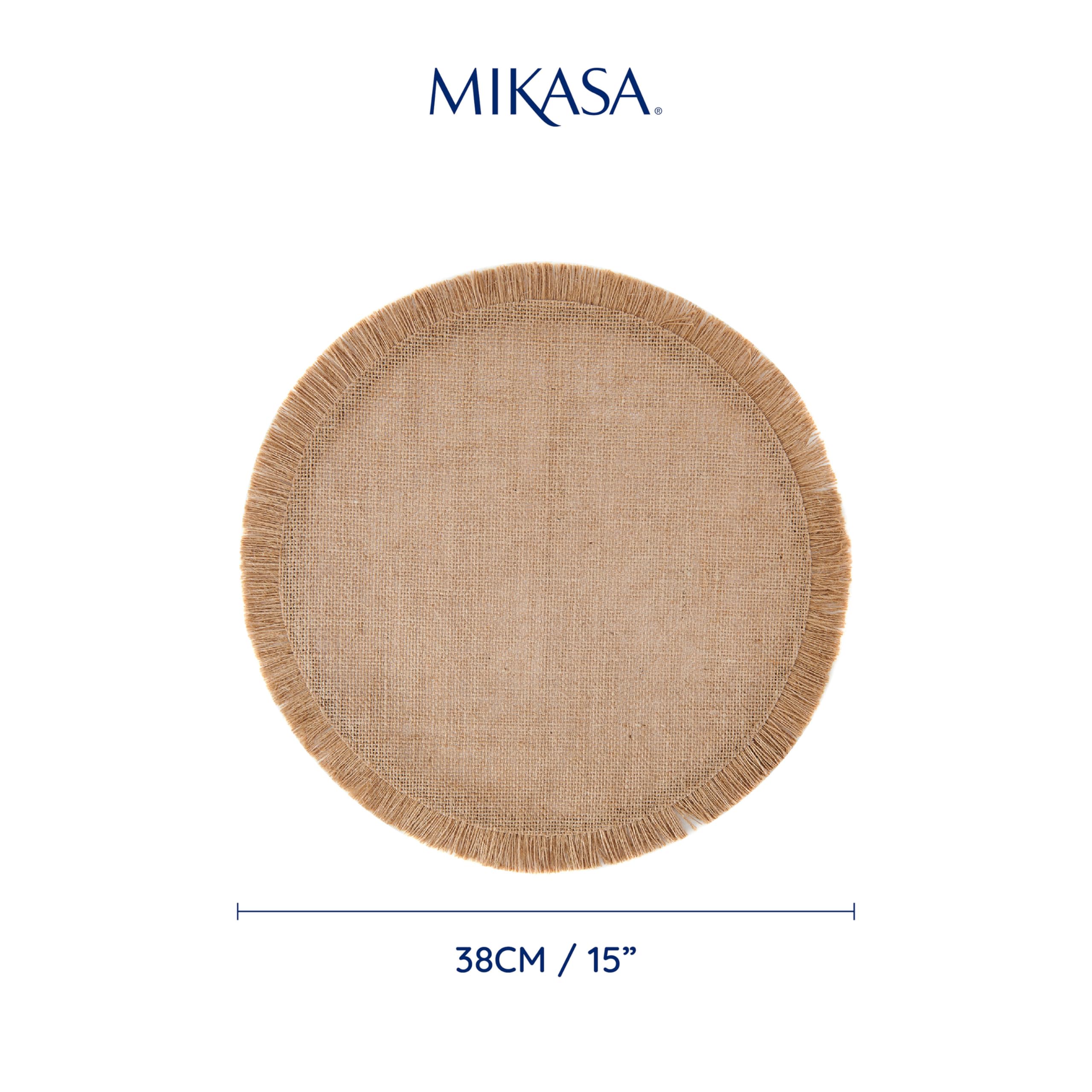Mikasa Okrągłe podkładki heskie, zestaw 4 naturalnych podkładek do codziennych posiłków, rustykalne podkładki na stół, 38 cm