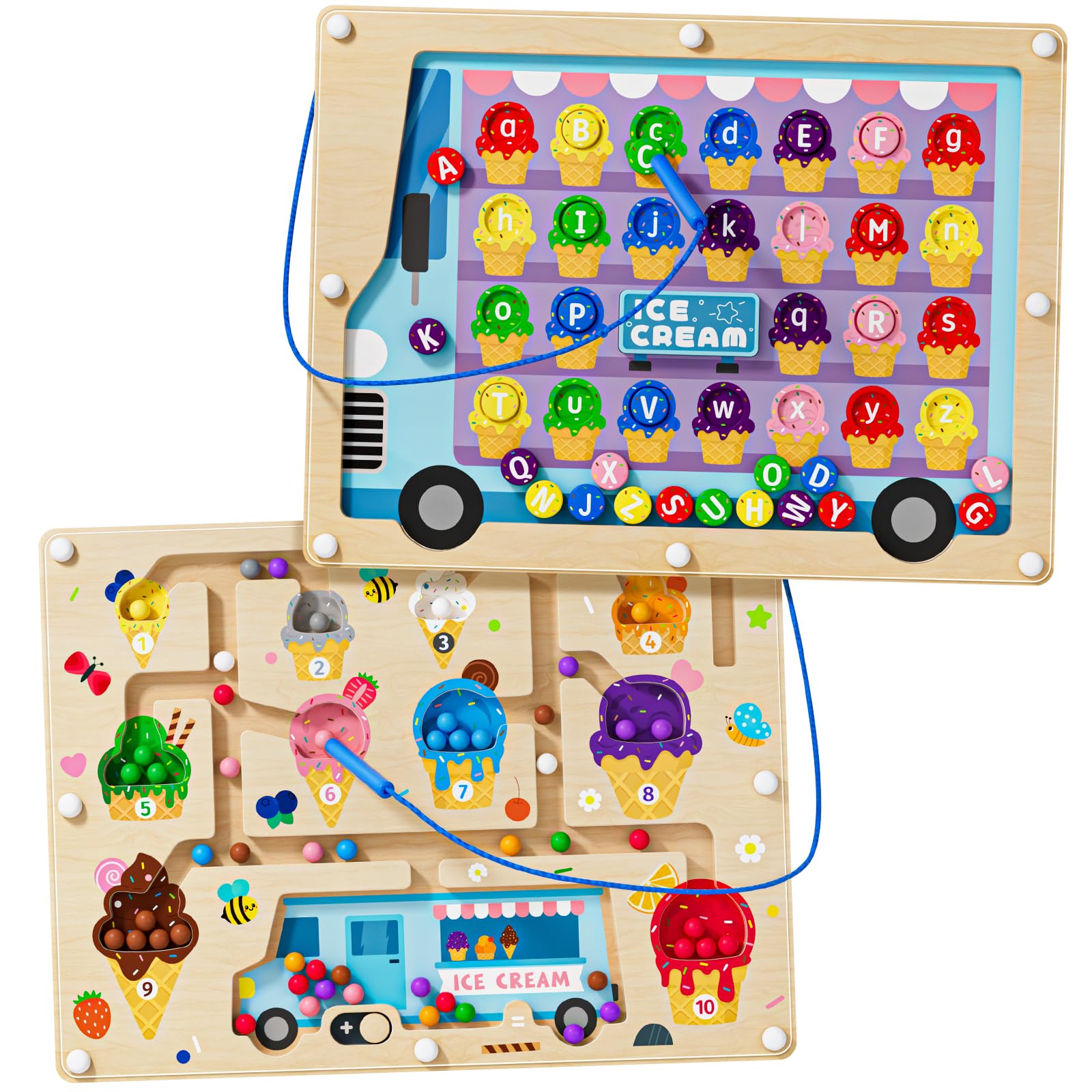 2 in 1 Magnetic Color and Number Maze Double-Sided ABC Alphabet Puzzles Board Magnet Dinosaur Counting Maze Preschool Learning Montessori Education 3 4 5 Years Toys