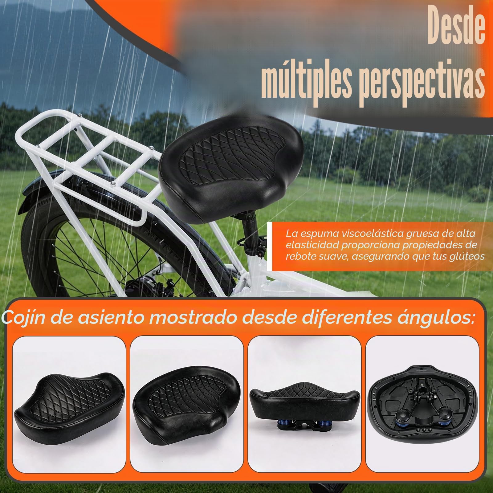Sillín de Bicicleta, Asiento de Bicicleta Cómodo para Hombres y Mujeres Sillín Ergonómico Asiento Impermeable Y Amortiguador para Bicicletas Urbanas de Montaña Estáticas y Eléctricas