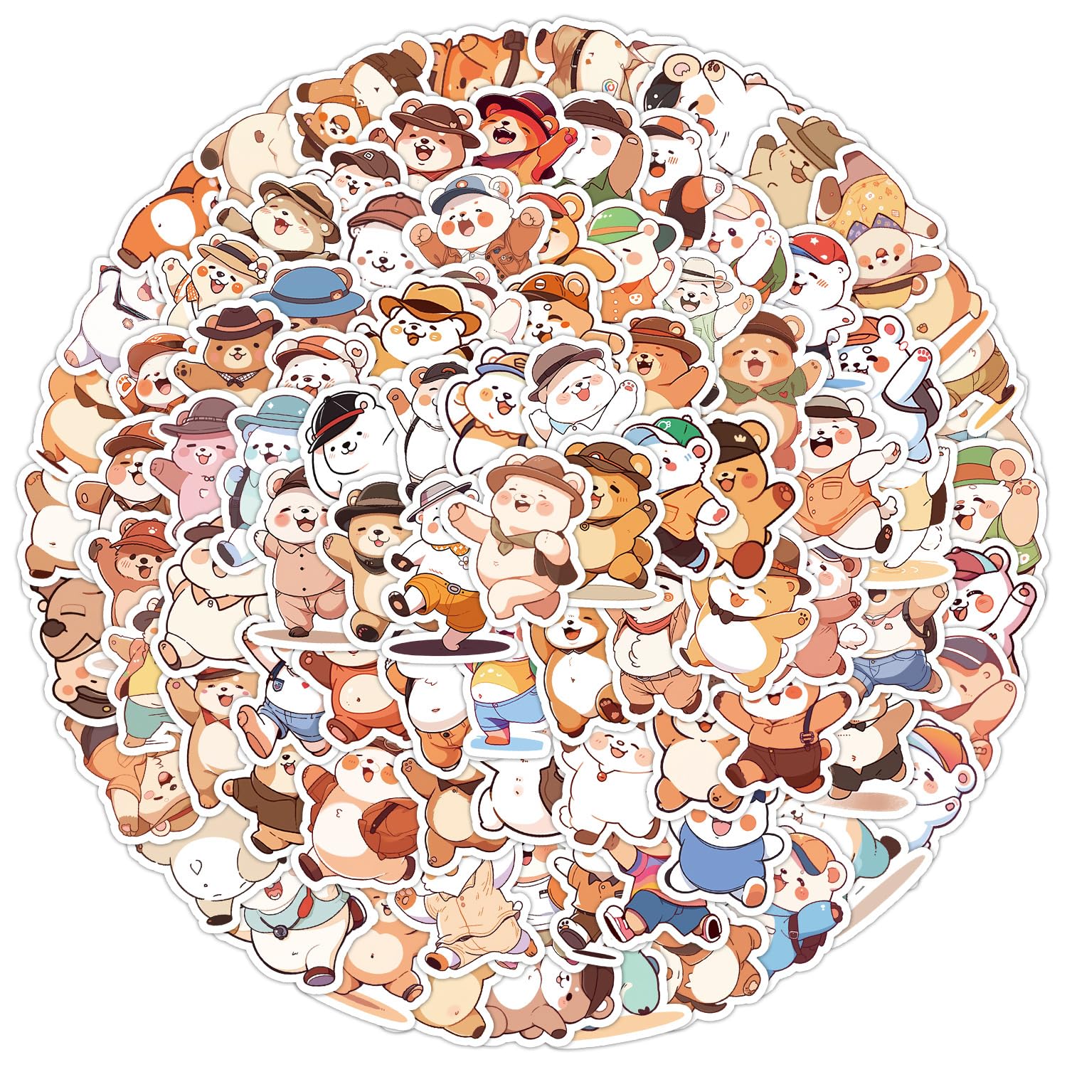 100 Pcs Kawai Bear Stickers for Kids Teens Adults Boys Girls Gift,Bear Stickers Pack for Laptop,Skateboar,Luggage,Car,Bike - Image 4