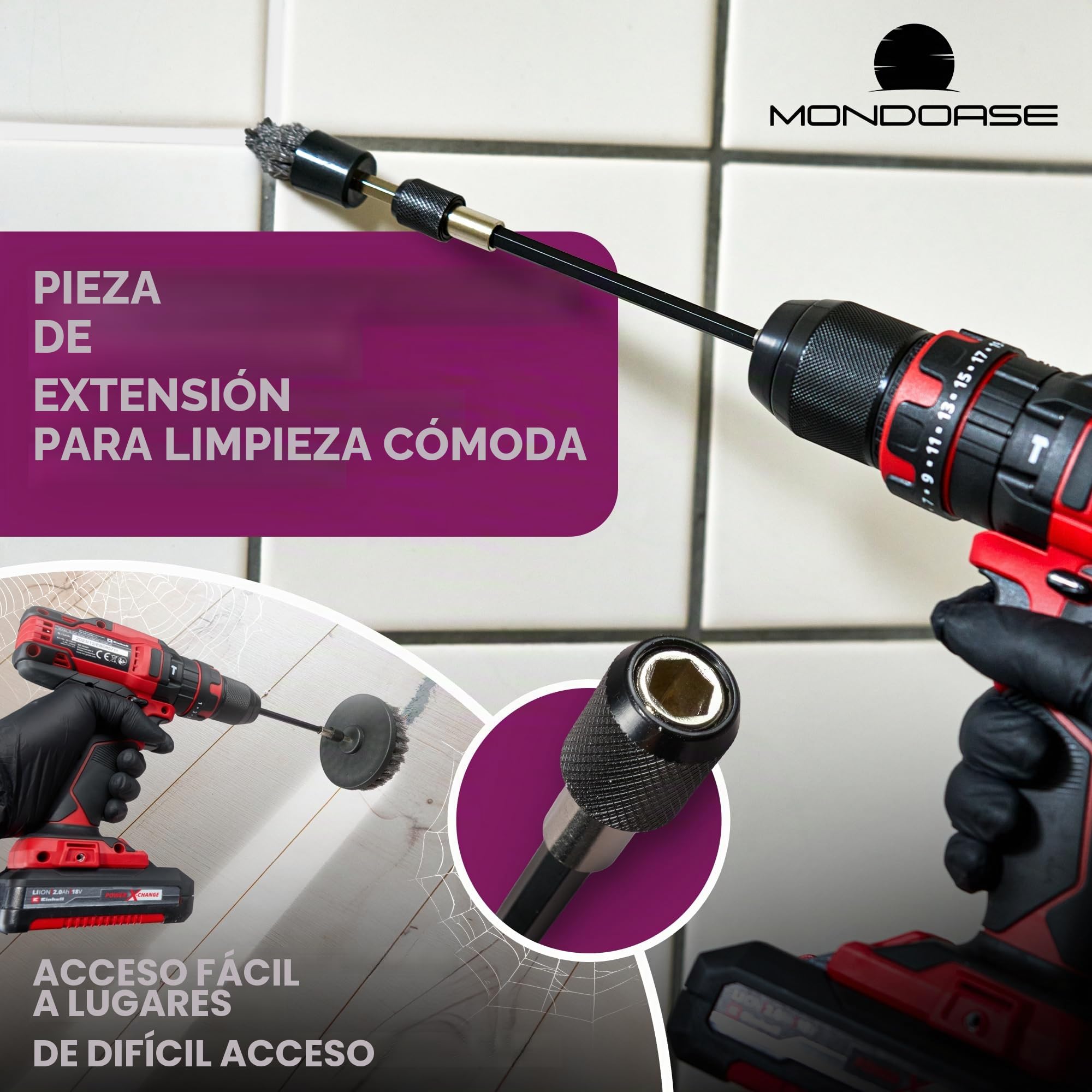 Cepillo para destornillador inalámbrico, 10 piezas, cepillo de limpieza para baño, cocina, coche, azulejos y más. Cepillo de limpieza para destornillador inalámbrico, accesorio para taladro Mondoase