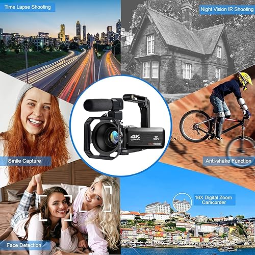 Miniatura 7 de Videocámara 4K Cámara de video 48MP con enfoque automático para YouTube 60FPS 18X Zoom Cámara digital WiFi, micrófono, estabilizador, 2 tarjetas SD