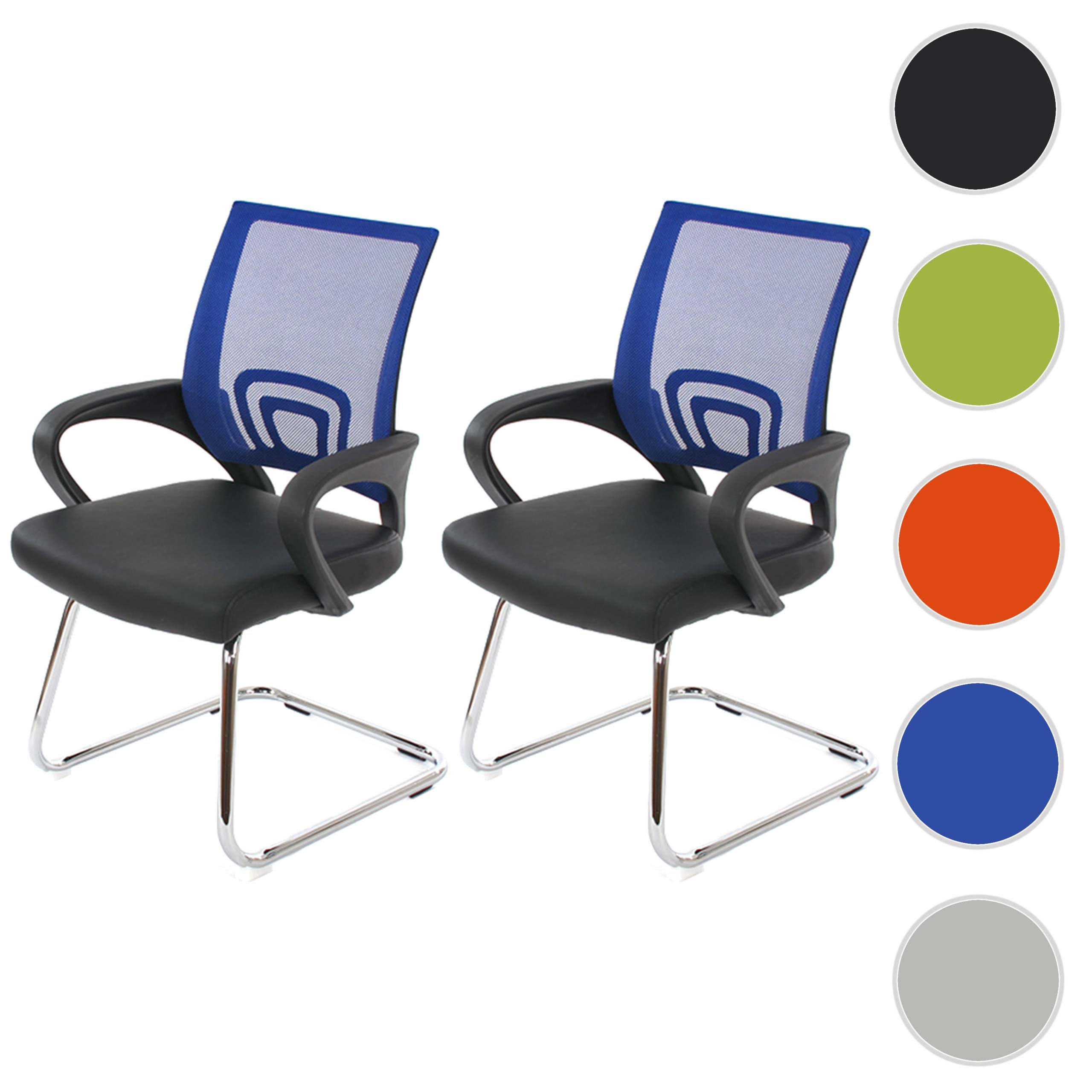 Mendler 2er-Set Konferenzstuhl Ancona, Besucherstuhl, Kunstleder MVG-Zertifiziert - blau